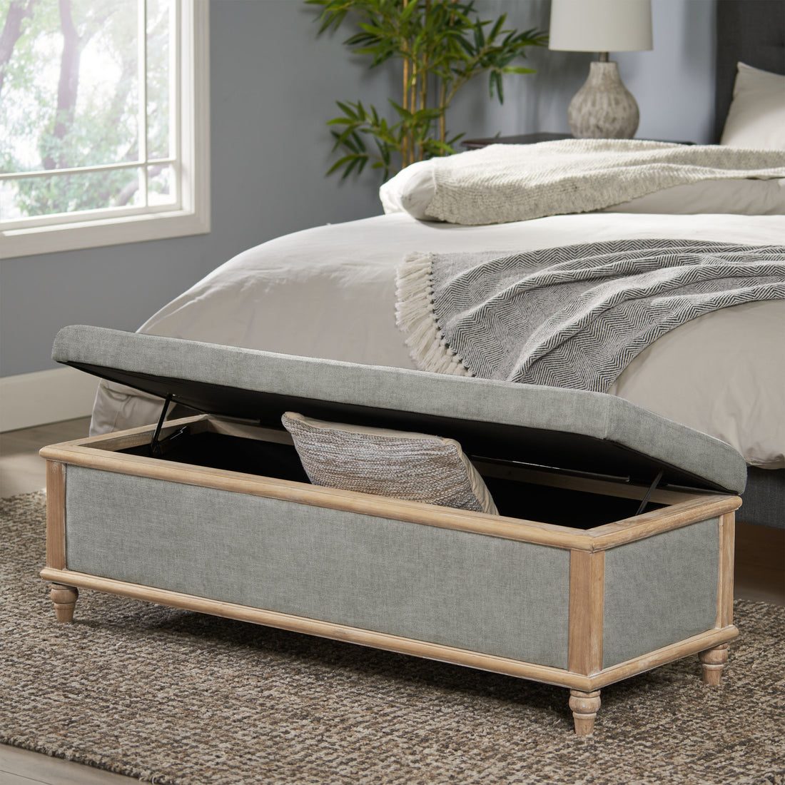 Osgood Gray Storage Ottoman Gray Wood Fabric