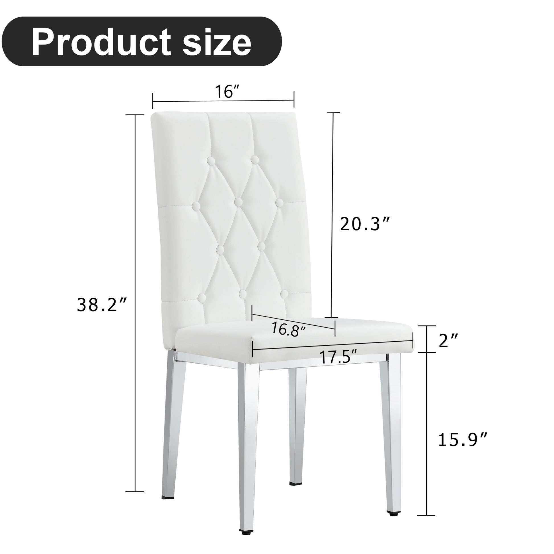 2 Piece Dining Chair Set, Modern Style Kitchen Soft Cushion High Backrest, With Embedded Buttons, Metal Leg Office Chair, Suitable For Restaurants, Offices, And Restaurants. White Pu