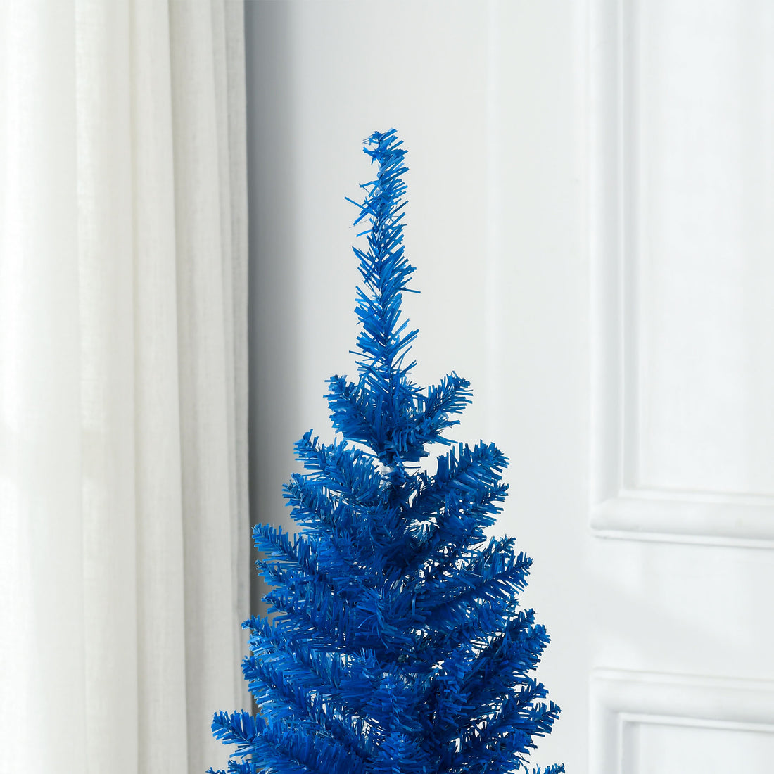 Homcom 7' Artificial Pencil Christmas Tree, Slim Xmas Tree With 499 Realistic Branch Tips And Plastic Stand, Blue Blue Plastic