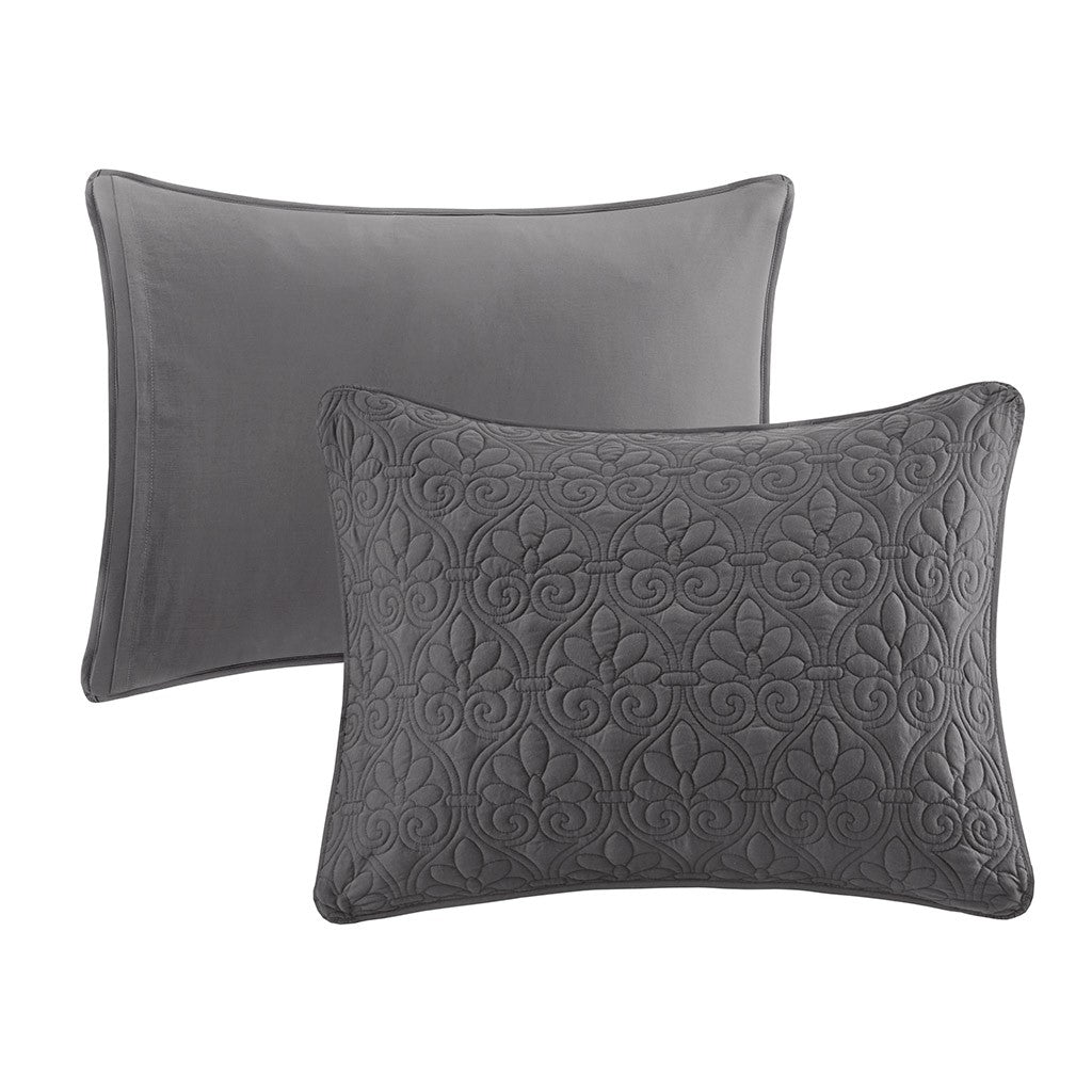 3 Piece Split Corner Pleated Quilted Bedspread Dark Grey King Dark Grey Polyester