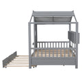 Wooden Full Size House Bed With Trundle, Modern Design For Kids With Storage Shlef, Gray Full Gray Solid Wood