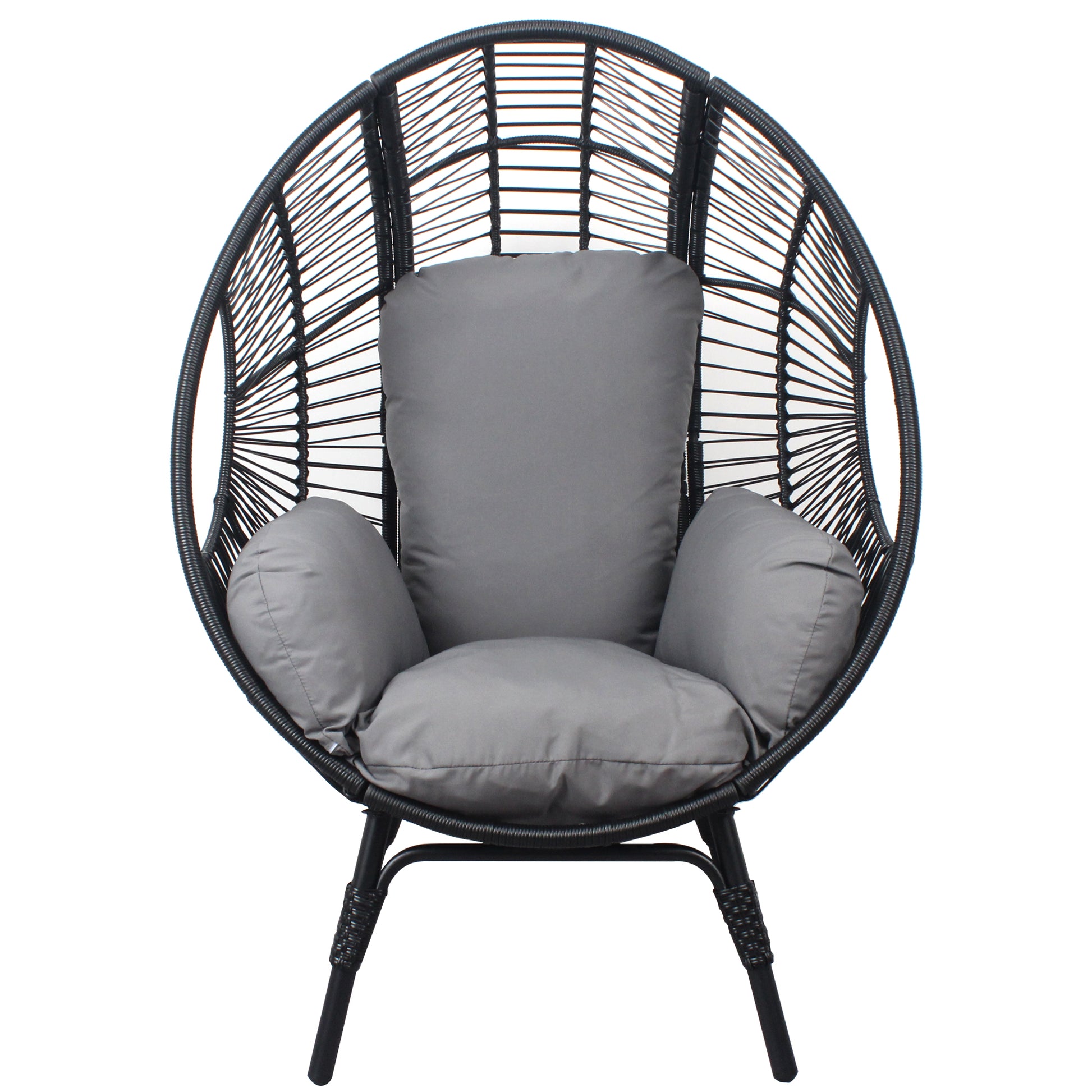 Patio Pe Wicker Egg Chair Model 2 With Black Color Rattan Grey Cushion Yes Black Foam Steel