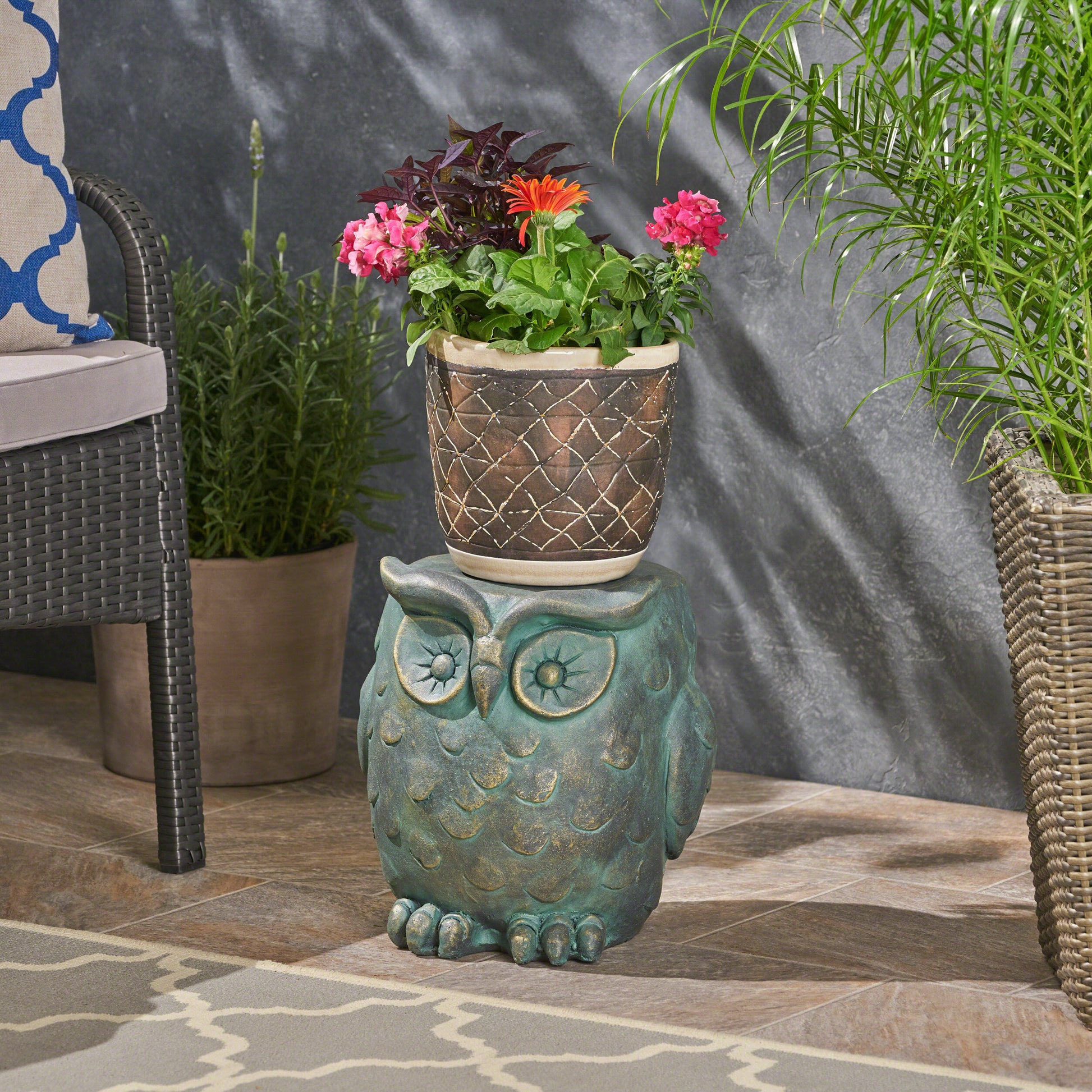 Owl Garden Stool Lots Of Scene Pictures Antique Green Magnesium Oxide