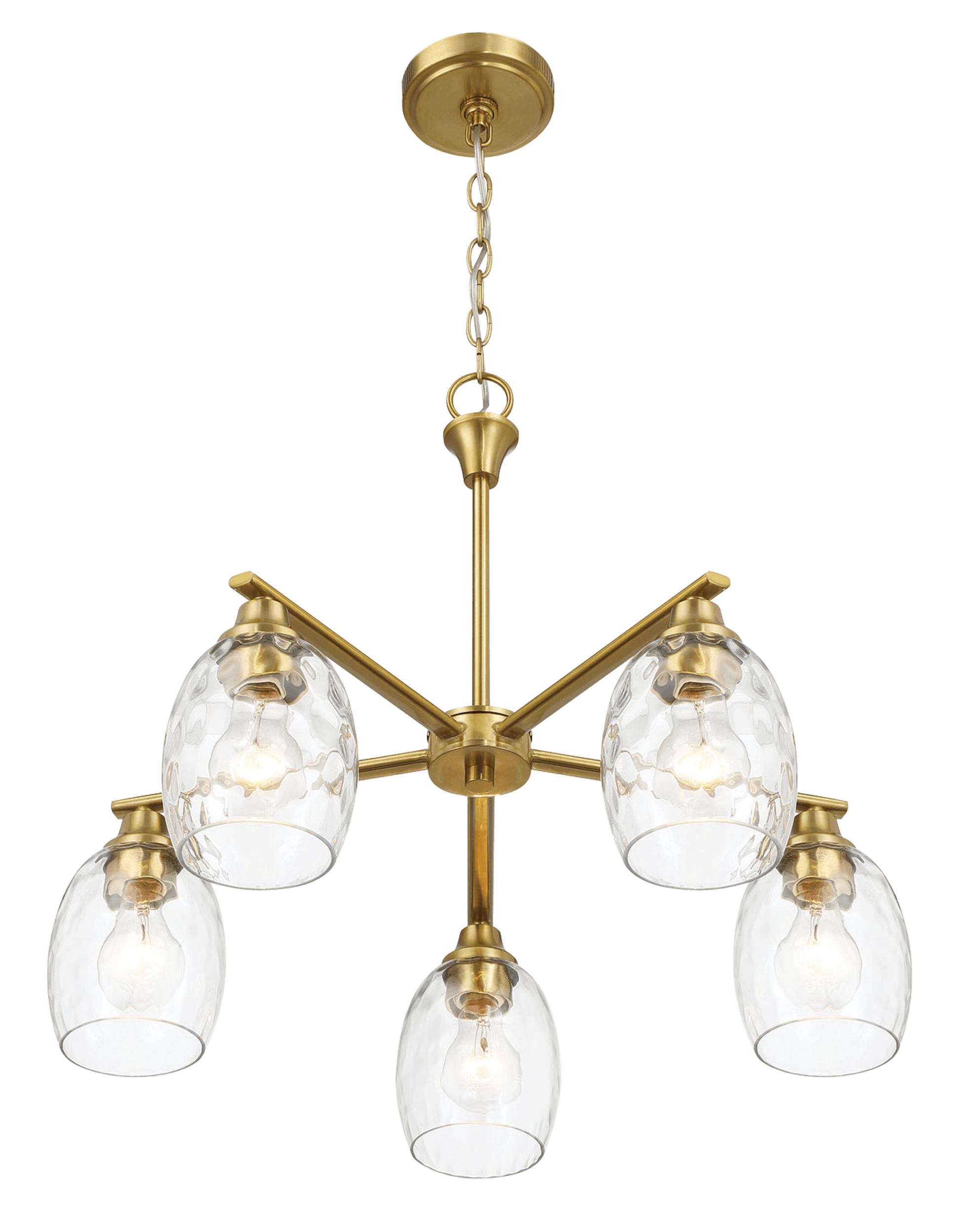 Elegance Five Lights Linear Arms With Golden Brass Finish Chain Chandelier 24"W 8.5"H With Clear Water Glass Clear,Gold Brass,Glass