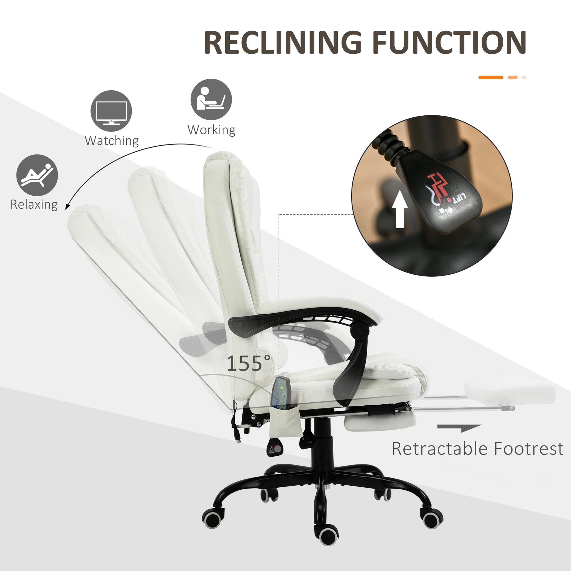 Vinsetto 7 Point Vibrating Massage Office Chair, High Back, White White Faux Leather