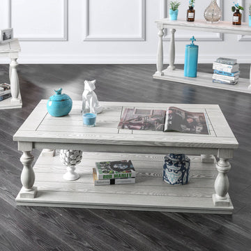 Rustic Style Antique White 1Pc Coffee Table Open Bottom Shelf Plank Style Table Top Living Room Furniture Antique White Primary Living Space Classic,Contemporary,Modern,Rustic,Transitional Open Storage Rectangular Coffee & End Tables Solid Wood