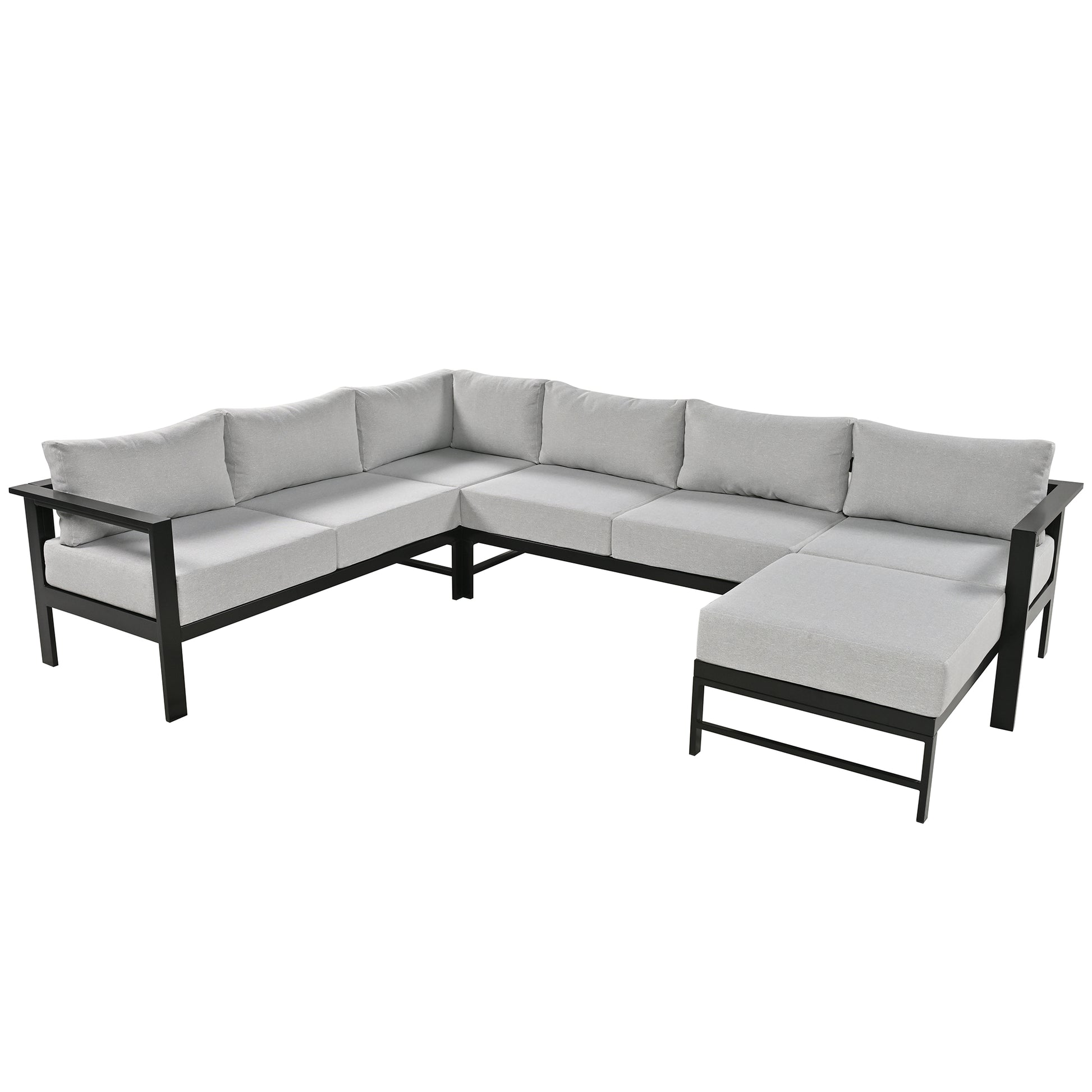 U Shaped Multi Person Outdoor Sofa Set, Suitable For Gardens, Backyards, And Balconies. Grey Seats 6 Aluminum