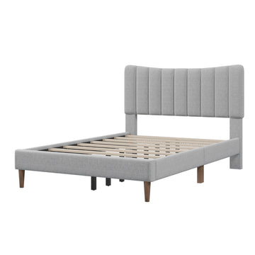 Tripp Modern Full Platform Bed Frame With Channel Tufted Headboard, Gray Full Gray Solid Wood