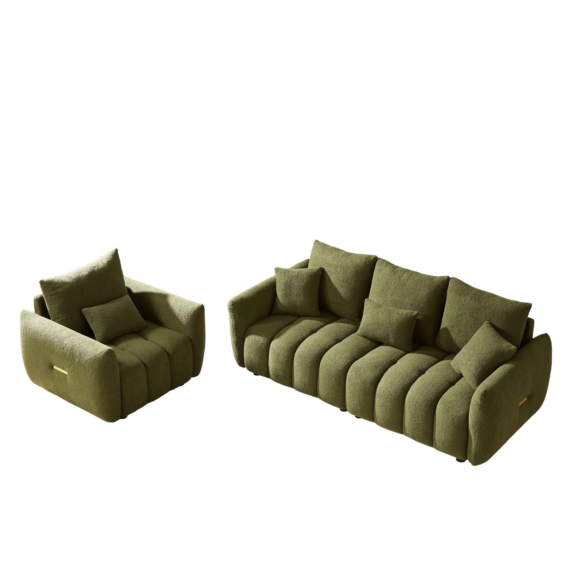 3 Seater 1 Seater Combo Sofa Modern Living Room Sofa, Teddy Sofa, Wooden Frame, 4 Cushions, Apartment Sofa Furniture Green Wood Primary Living Space Pine Foam Fabric 4 Seat