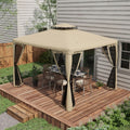 Outsunny 9.6' X 11.6' Patio Gazebo, Outdoor Canopy Shelter With 2 Tier Roof And Netting, Steel Frame For Garden, Lawn, Backyard, And Deck, Taupe Gray Polyester