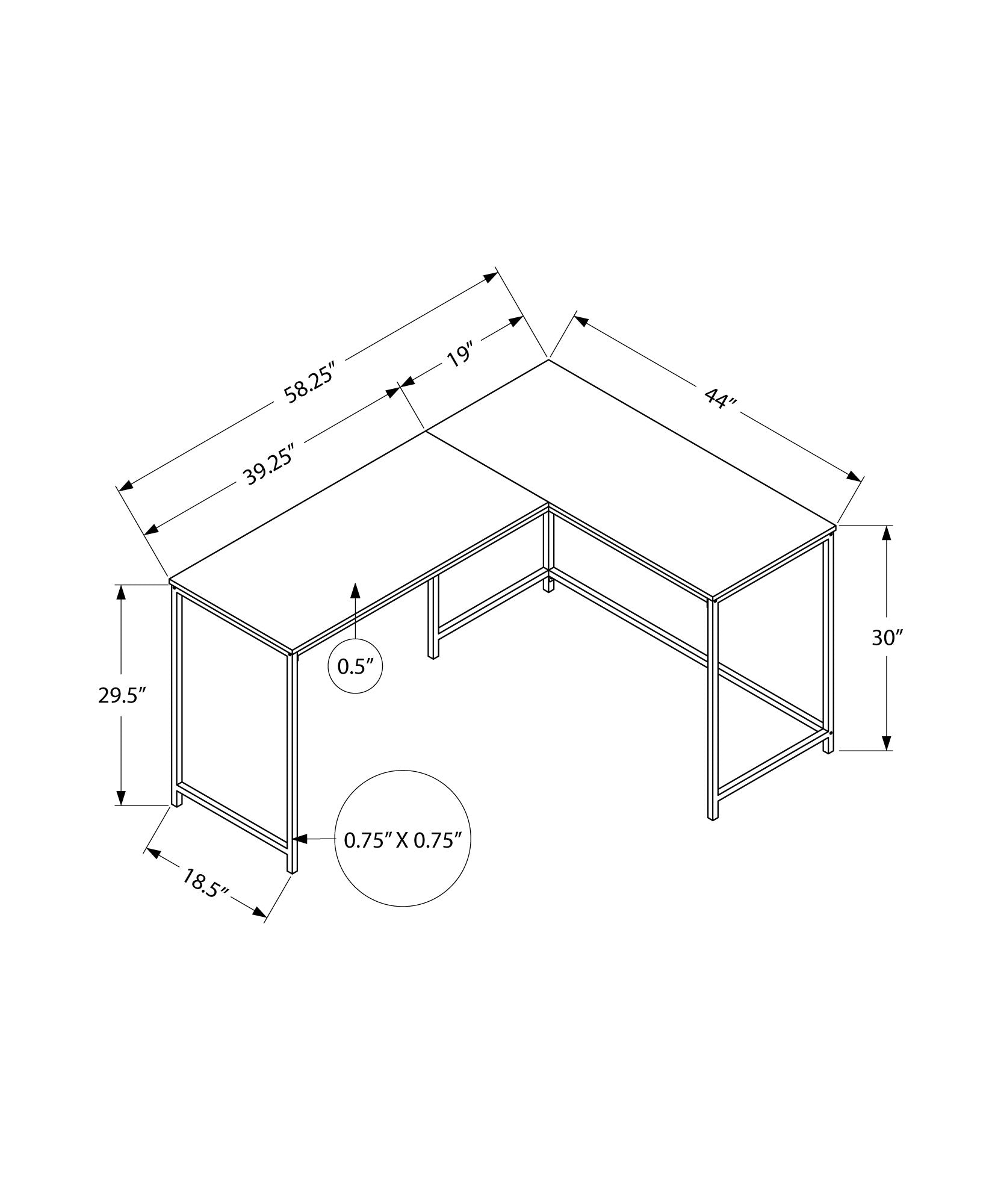 Computer Desk, Home Office, Corner, 58"L, L Shape, Work, Laptop, White Marble Look Laminate, Black Metal, Contemporary, Modern White Particle Board