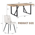 Table And Chair Set, Textured Top In Vintage Wood Color, Black Metal Legs. Dining Chair With White Faux Leather Backrest Cushion With Black Metal Legs. Wood Seats 6 Mdf Metal
