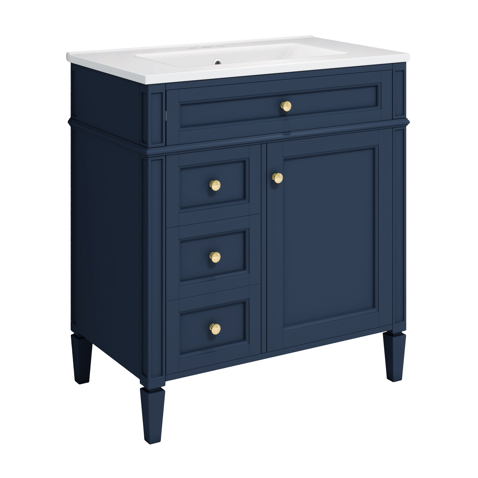 30'' Bathroom Vanity With Top Sink, Modern Bathroom Storage Cabinet With 2 Drawers And A Tip Out Drawer, Single Sink Bathroom Vanity Blue Modern Mdf Ceramic,Solid Wood Mdf