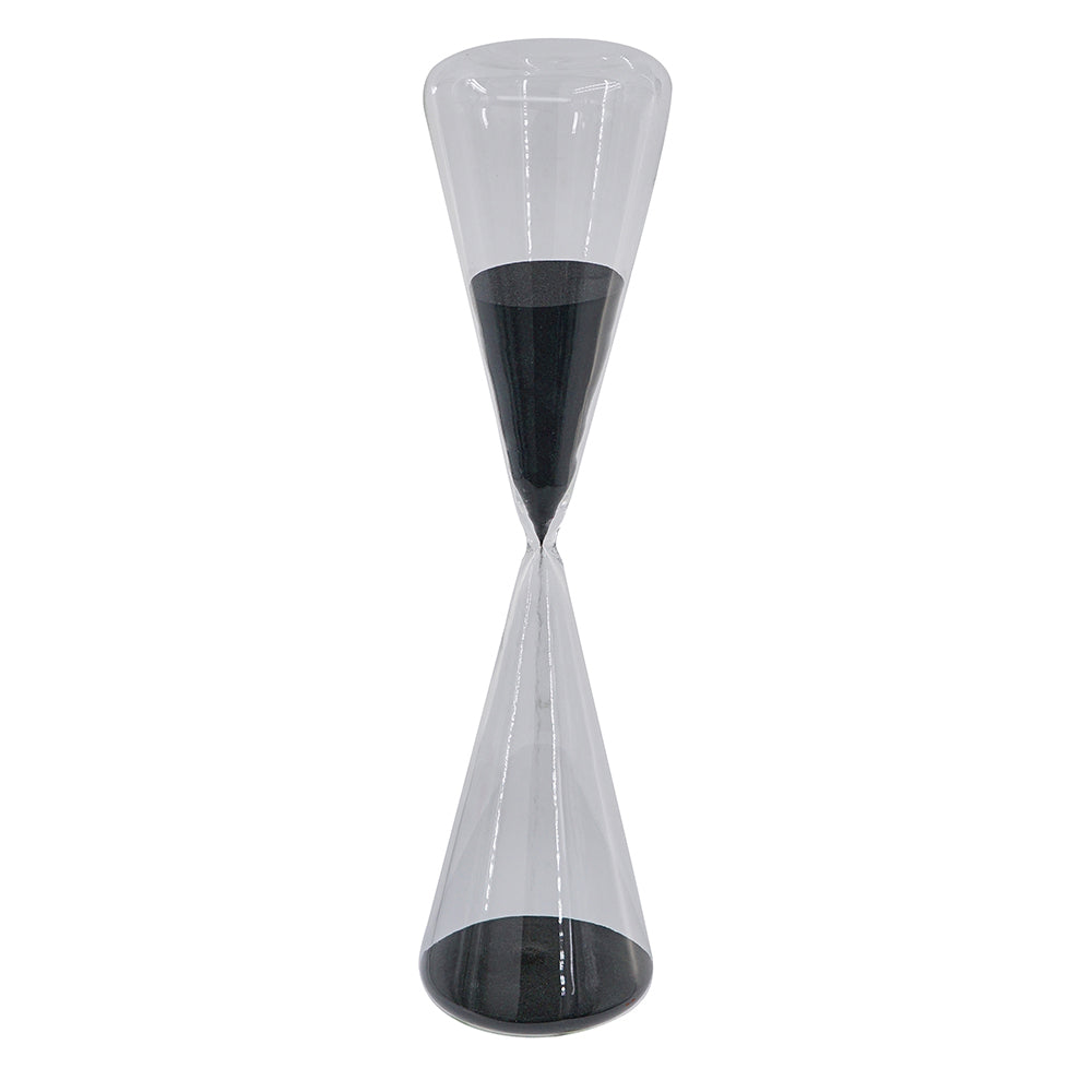 4.5X4.5X19.5" Triangular Shape Hourglass, 120 Minutes, Black Sand Black Glass