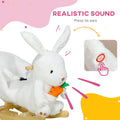 Qaba Baby Rocking Horse, Riding Horse, Bunny Rabbit Themed Rocker With Carrot Toy, Realistic Sound, & Pedals For Boy Girl Aged 18 36 Months, White White Plastic