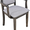 7 Piece Updated 76.9Inch Extendable Trestle Dining Table Set With Removable Leaf, Kitchen Table Set With Upholstered Side Chair And Arm Chair, Set Of 6, Grey Brown Wood Dining Room Solid Wood Rubberwood Rectangular Dining Table With Chair Upholstered