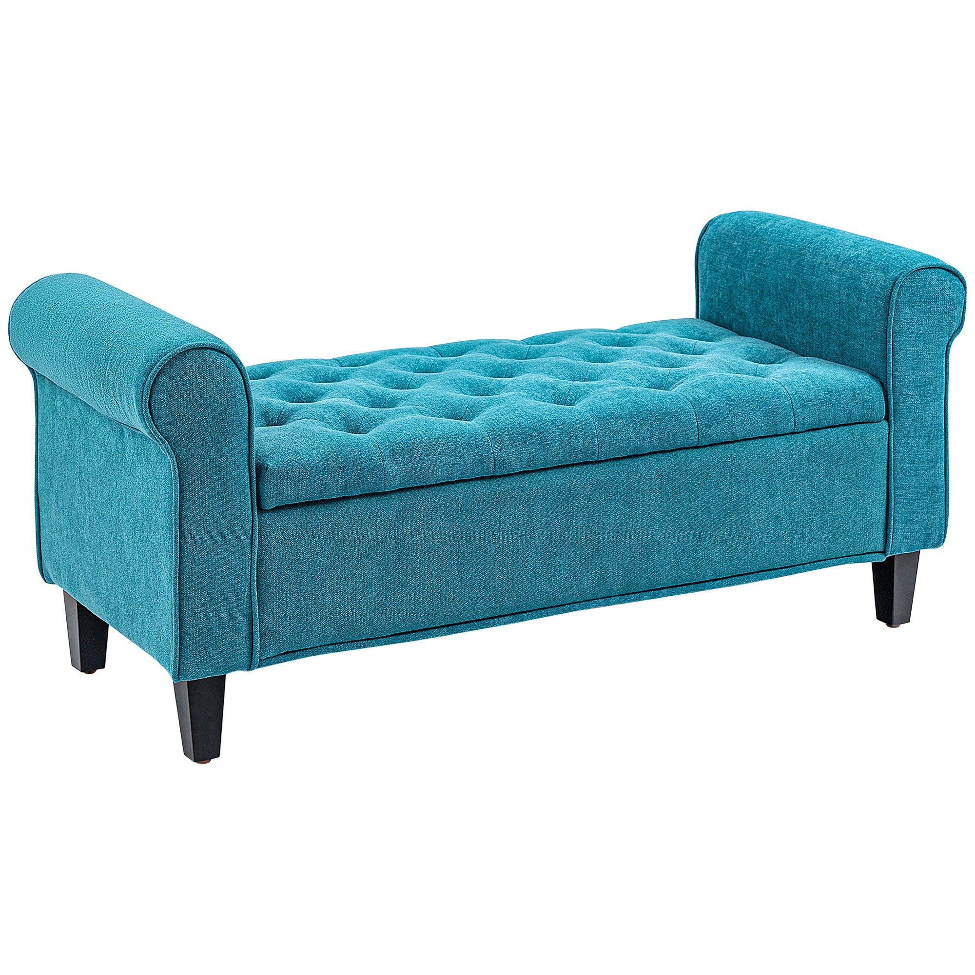 Homcom 50" Storage Ottoman Bench, Upholstered End Of Bed Bench With Rolled Arms, Wood Legs, Button Tufted Storage Bench With Safety Hinges For Living Room, Entryway, Bedroom, Teal Teal Wood