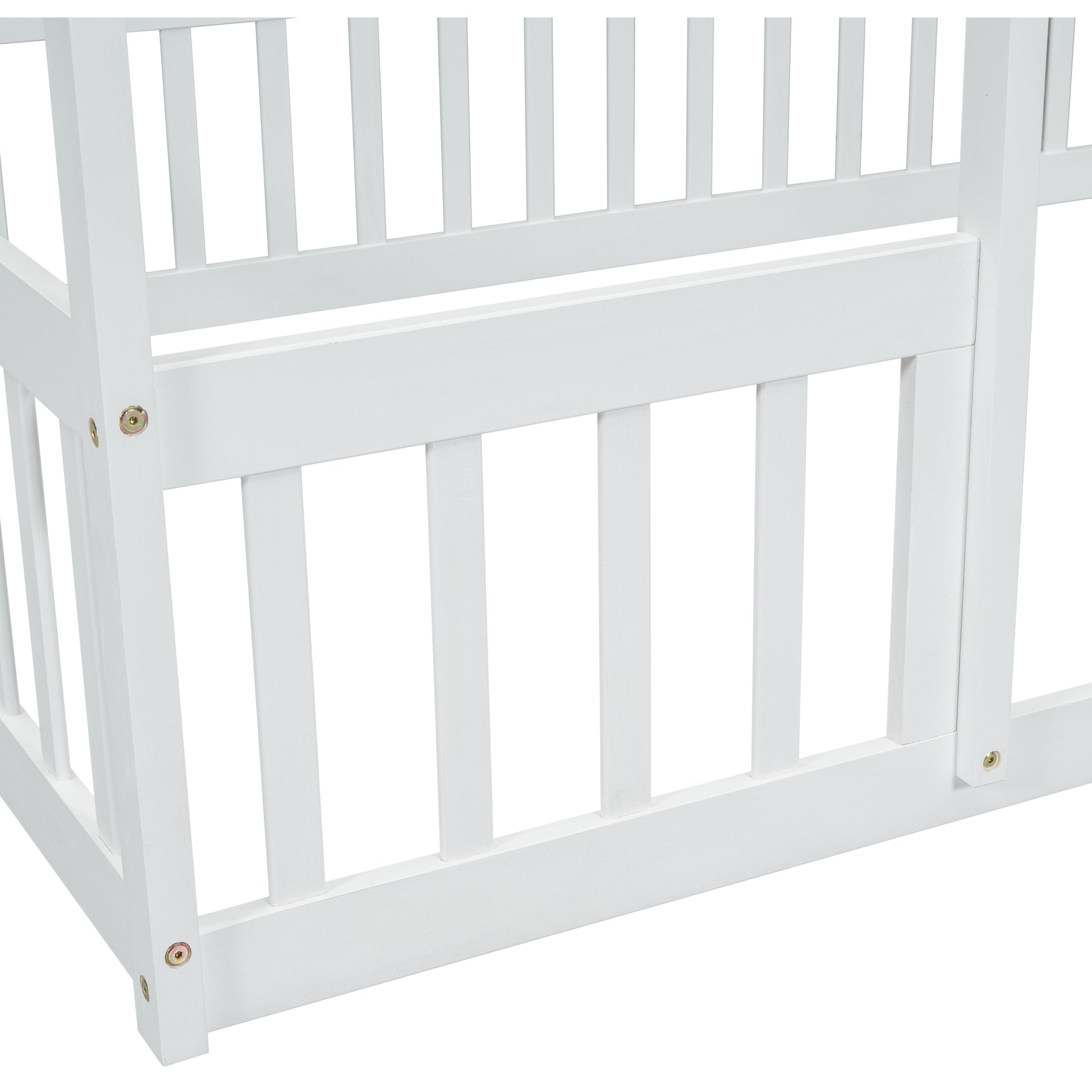 Full Wood House Shaped Floor Bed With Fence, Guardrails,White Full White American Design Pine