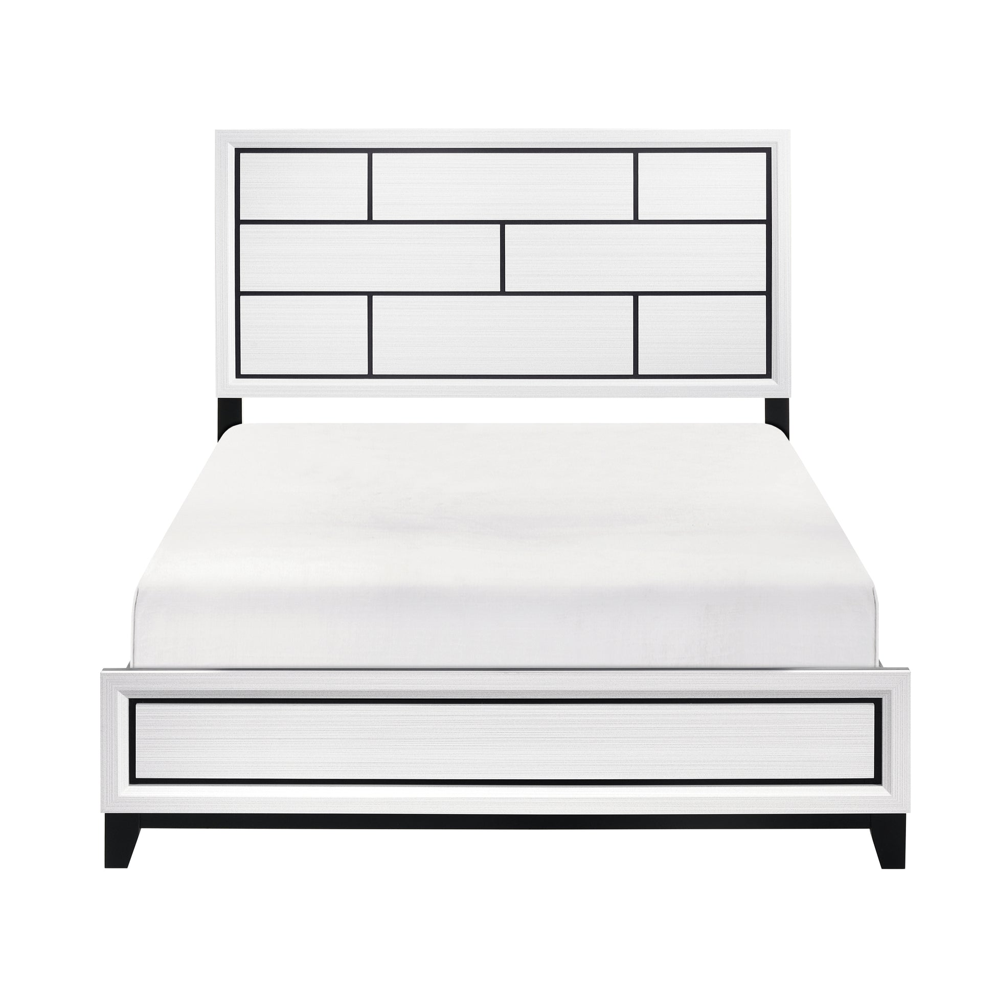 Modern Contemporary White Finish California King Bed 1Pc Wooden Bedroom Furniture Black Line Design Box Spring Required California King White Wood Bedroom Wood