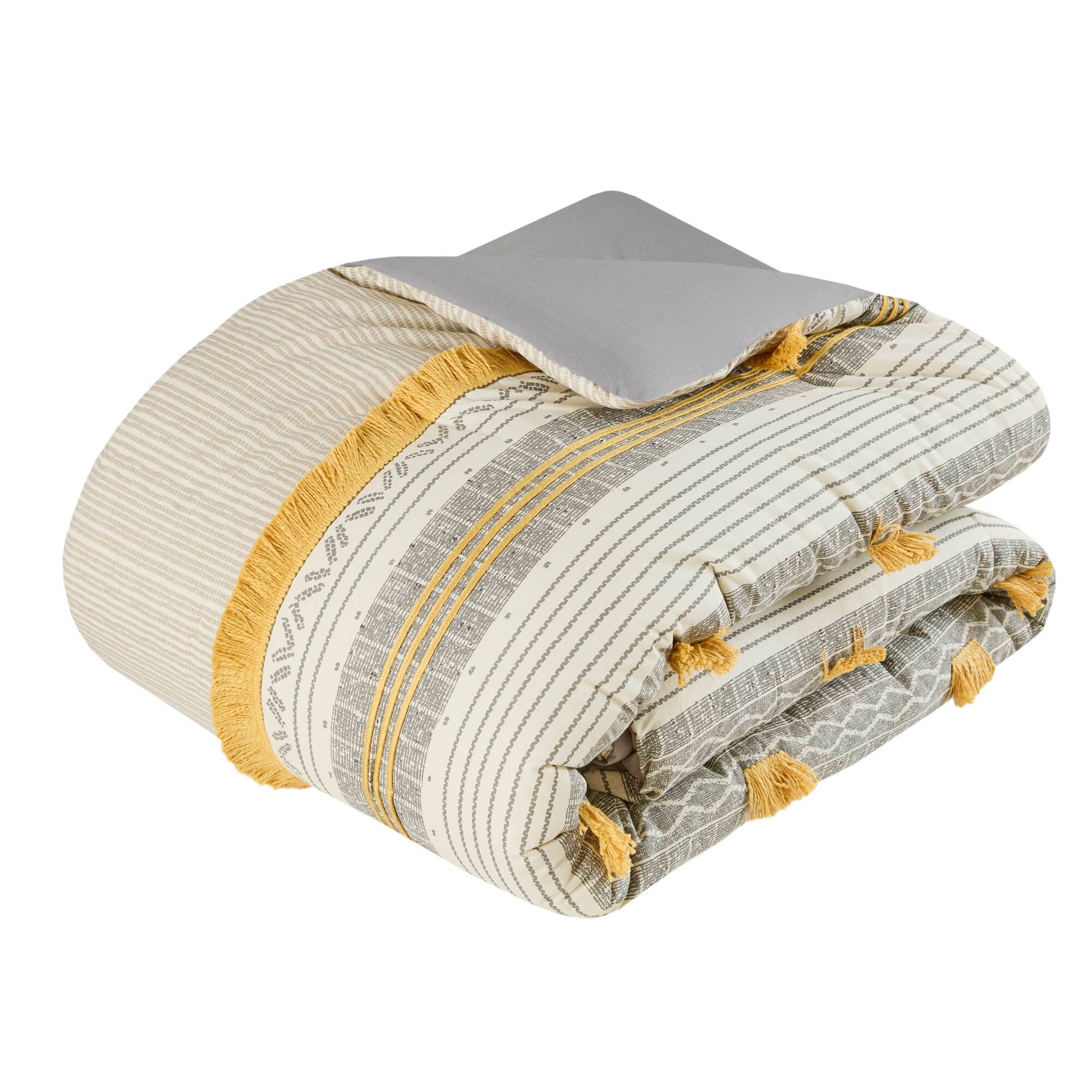 3 Piece Cotton Comforter Set Gray Yellow Full Queen Queen Gray Yellow Cotton