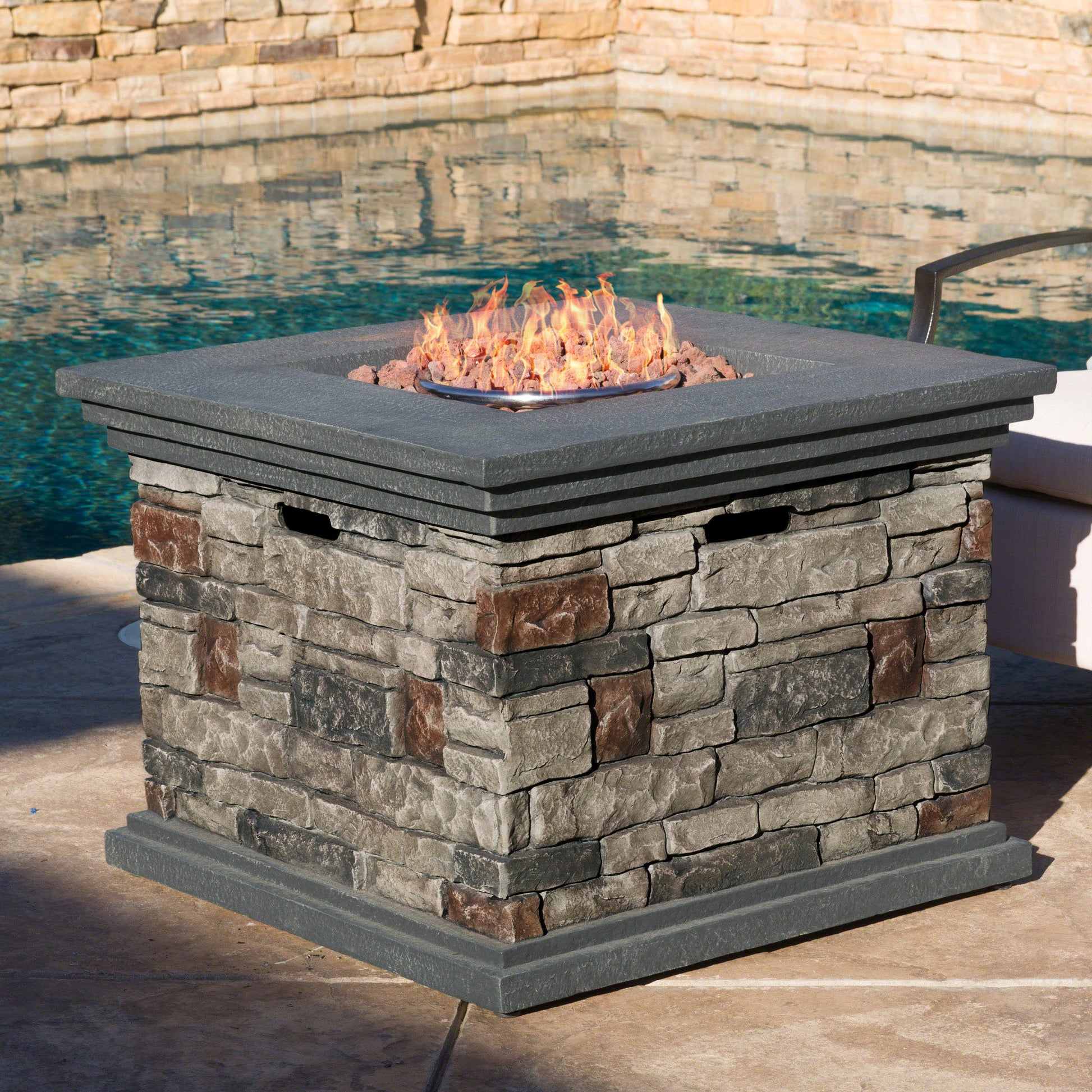 32" Stone Square Mgo Fire Pit 40000 Btu Stone Gray Magnesium Oxide