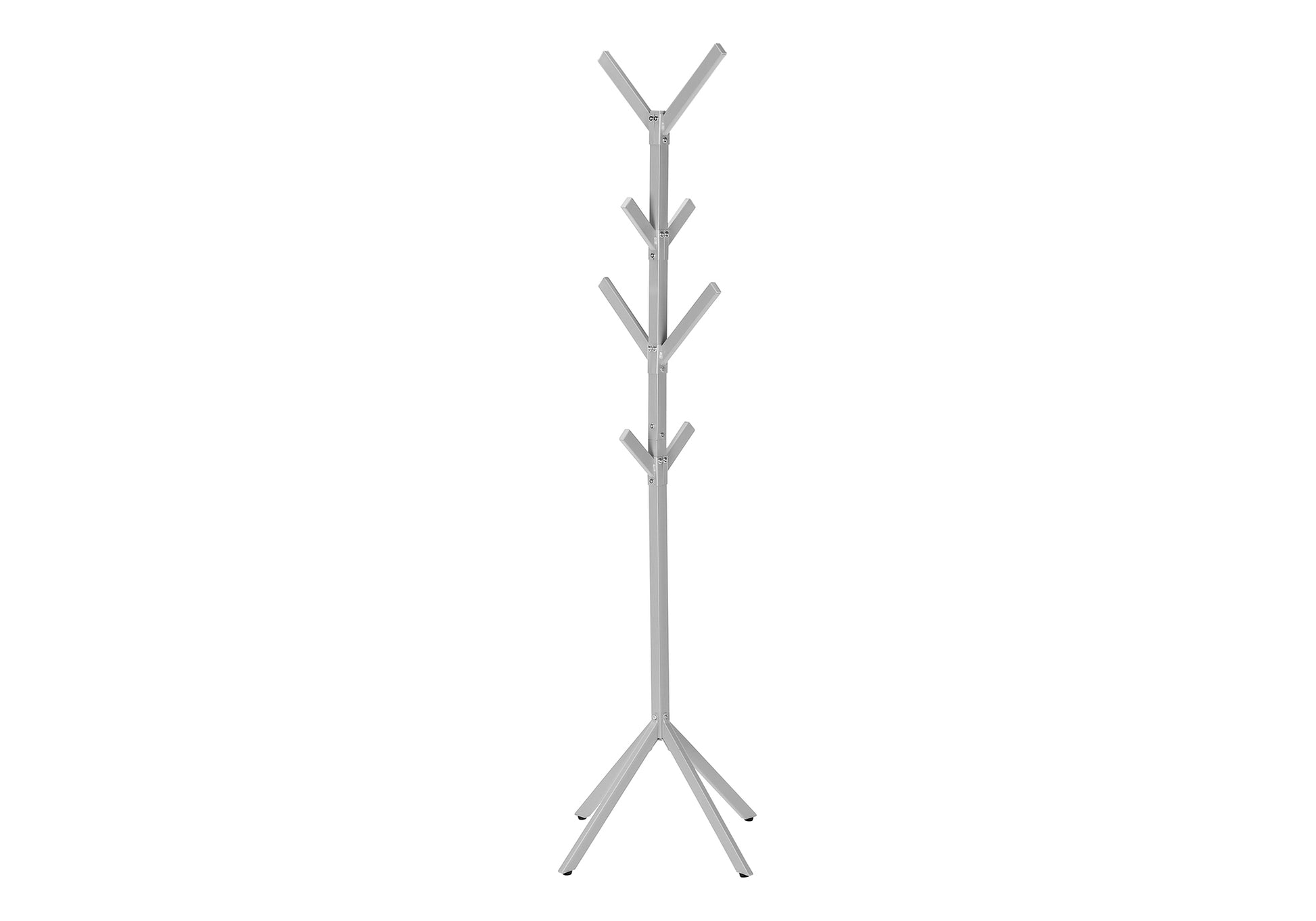 Coat Rack, Hall Tree, Free Standing, 8 Hooks, Entryway, 70"H, Bedroom, Grey Metal, Contemporary, Modern Silver Metal