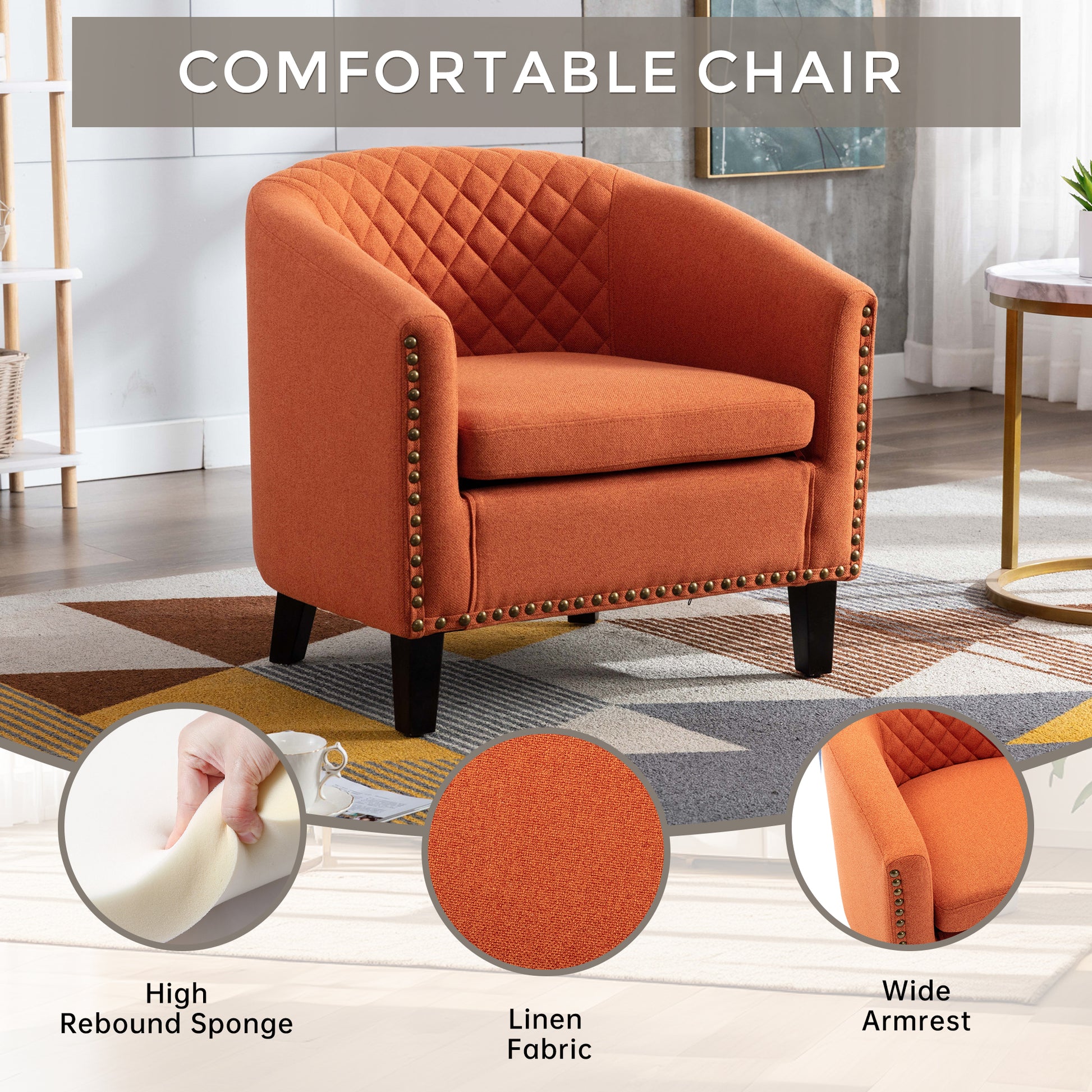 Coolmore Barrel Chairs With Soft Padded Armrest, Club Chairs With S And Solid Wood Legs For Living Room Bedroom Waiting Room Orange Linen Orange Primary Living Space Foam Linen