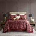 5 Piece Jacquard Bedspread Set With Throw Pillows Burdy King King Burgundy Cotton