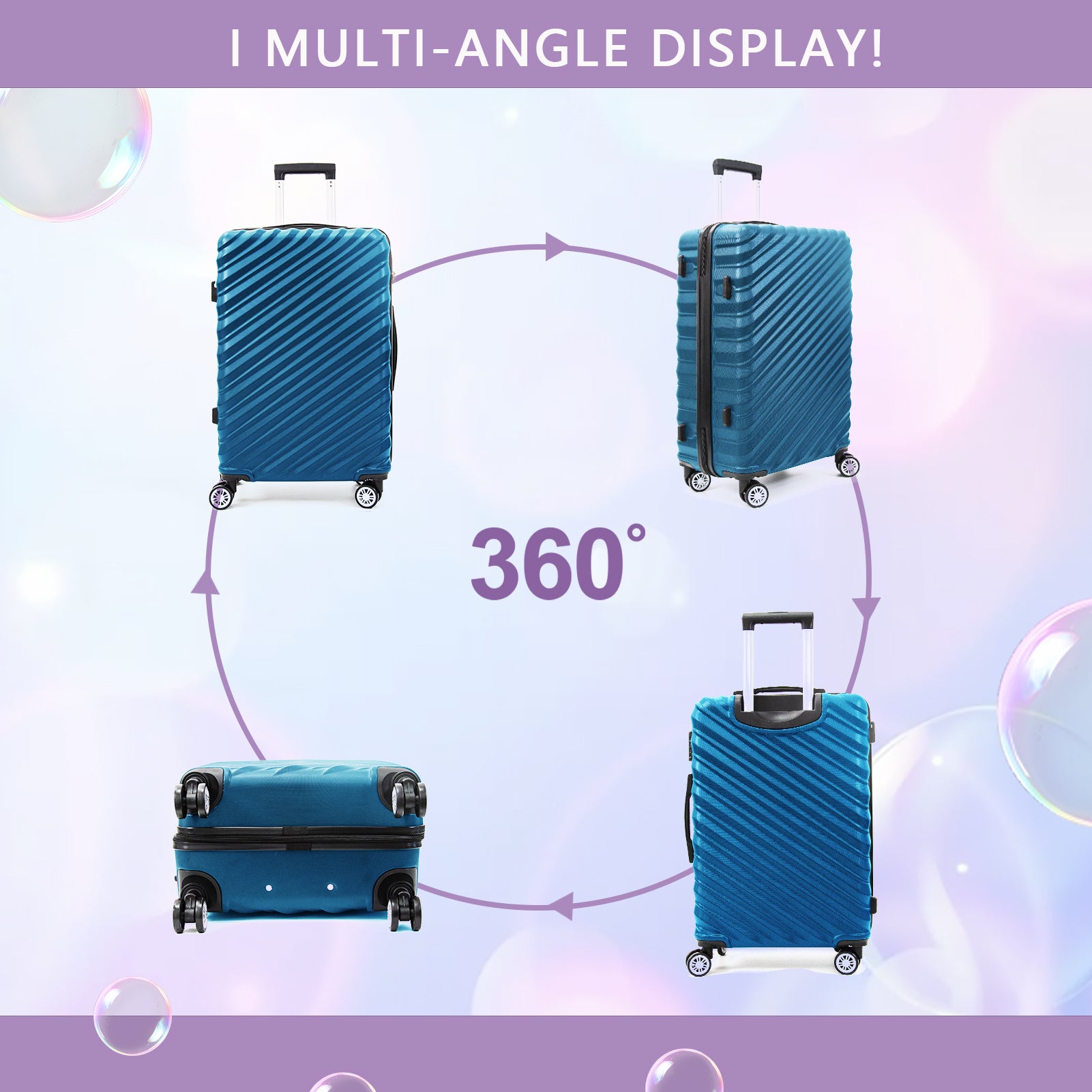 3 Piece Hard Shell Luggage Set With Tsa Lock Spinner Wheel Abs Lightweights Checked Convenient Stackable Suitcase Woman Men 20 24 28 Dark Blue Abs