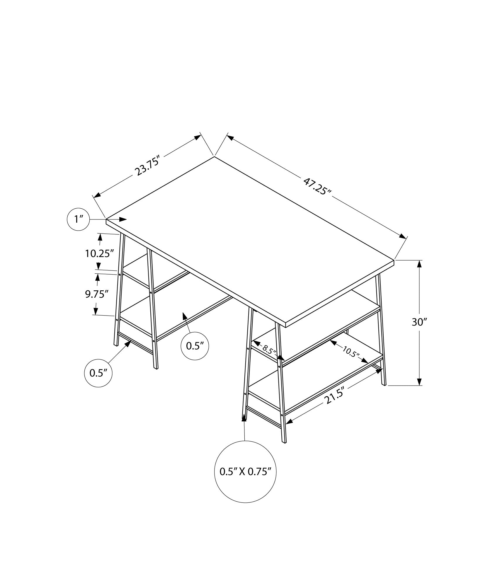 Computer Desk, Home Office, Laptop, Storage Shelves, 48"L, Work, Brown Laminate, Black Metal, Contemporary, Modern Brown Metal