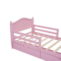 Twin Size Wood Platform Bed With Guardrails On Both Sides And Two Storage Drawers ,Pink Twin Pink Wood