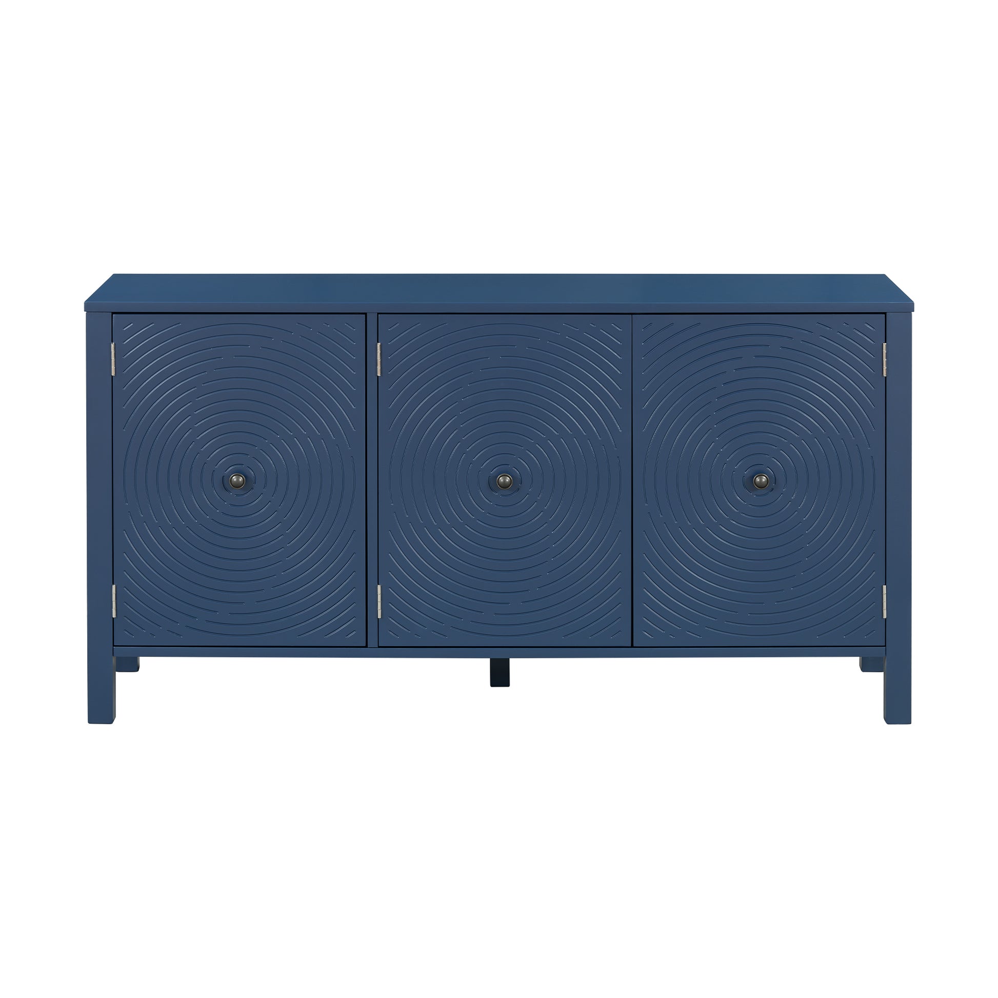 Sideboard With Curved Swirl Patterned Doors And Artistic Three Door Design,Suitable For Living Rooms,Entrance And Study Navy Blue Primary Living Space American Design Mdf