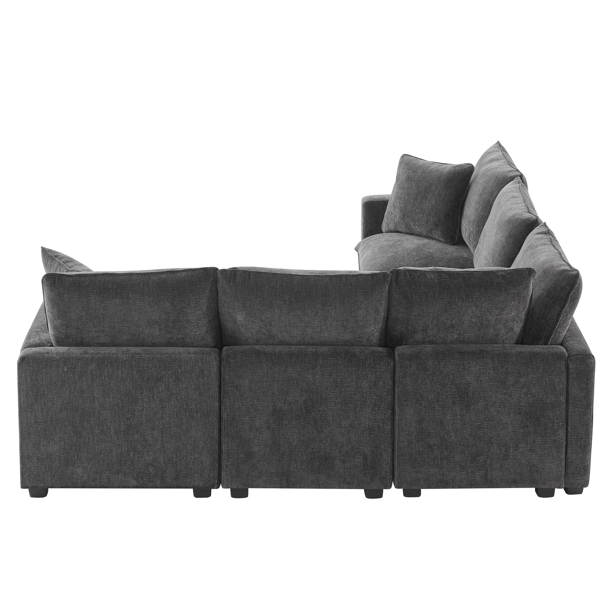 84*84" Modern L Shape Modular Sofa, 5 Seat Chenille Sectional Couch Set With 2 Pillows Included, Freely Combinable Indoor Funiture For Living Room, Apartment, Office, 2 Colors Black Grey Chenille 5 Seat