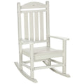 Outsunny Outdoor Rocking Chair, All Weather Resistant Hdpe Rocking Patio Chairs With Rustic High Back, Armrests, Oversized Seat And Slatted Backrest, 350Lbs Weight Capacity, White White Plastic