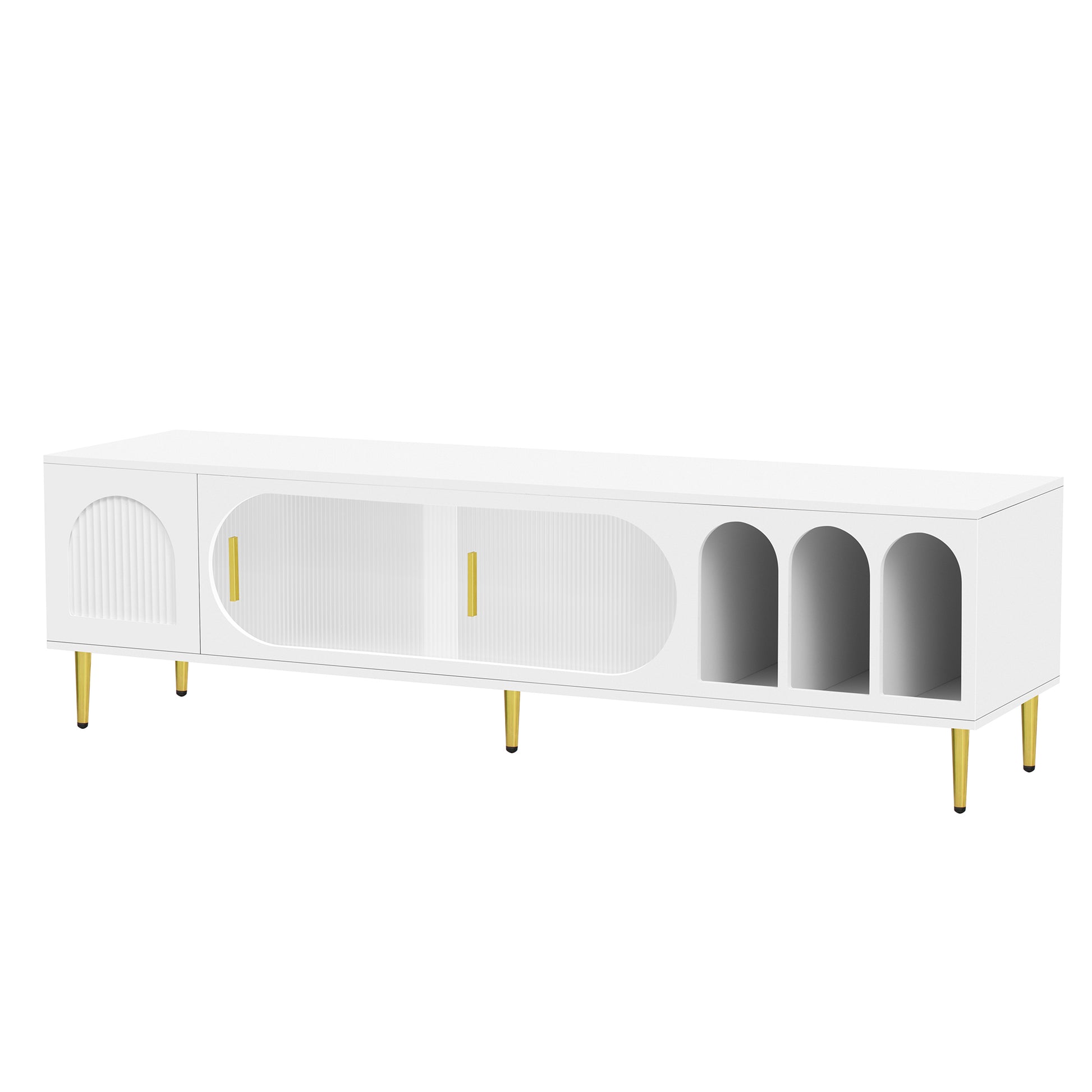 Modern Tv Stand For Up To 70 Inch Tv, Entertainment Center Tv Media Console Table, With 3 Shelves And 2 Cabinets, Tv Console Cabinet Furniture For Living Room Old Sku: Wf314645Aak White 60 69 Inches Mdf