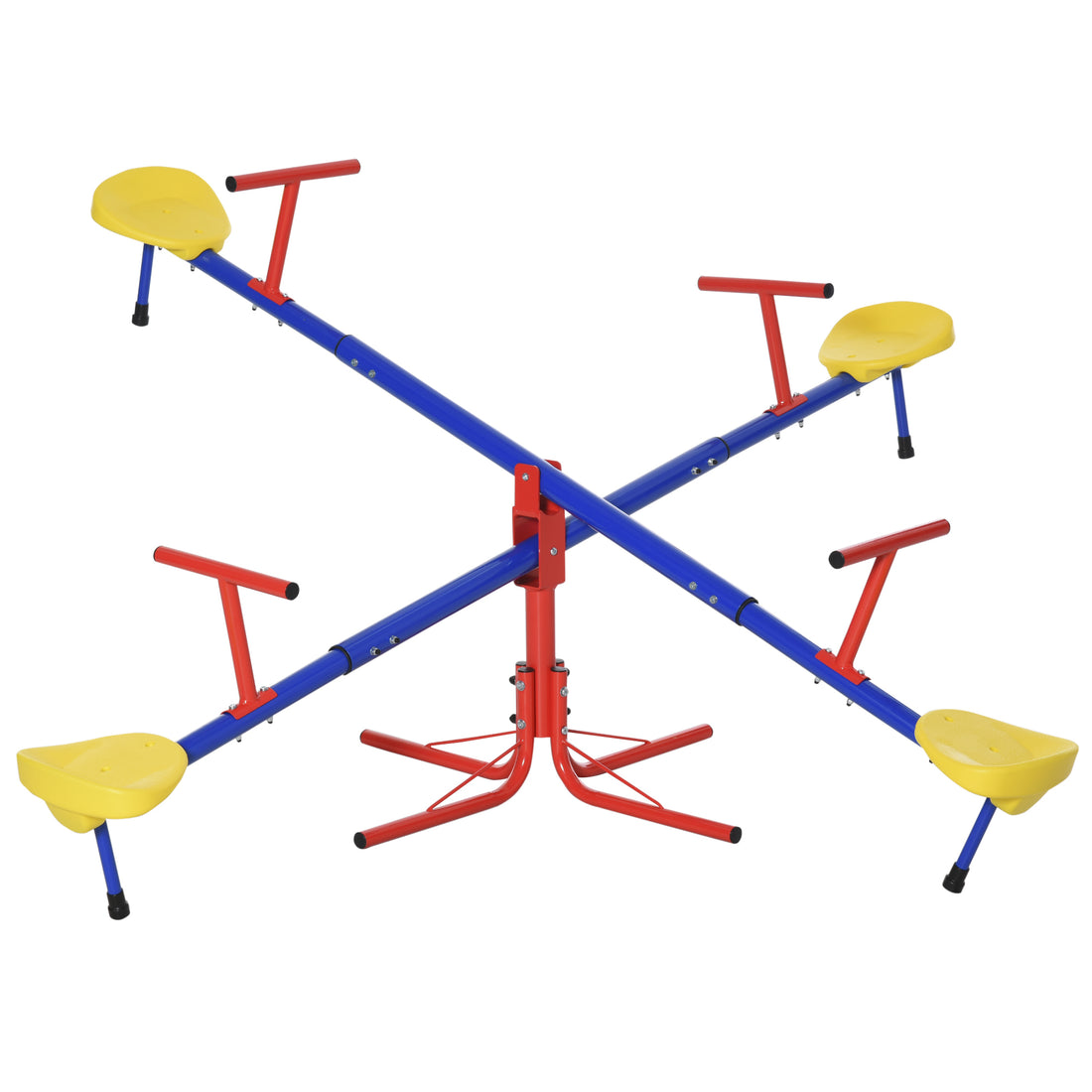 Outsunny Kids Seesaw Swivel Teeter Totter With 360 Spinning, 4 Seater Seesaw Outdoor Playground Equipment For Backyard, Boys And Girls Aged 3 8 Years Old Multicolor Metal