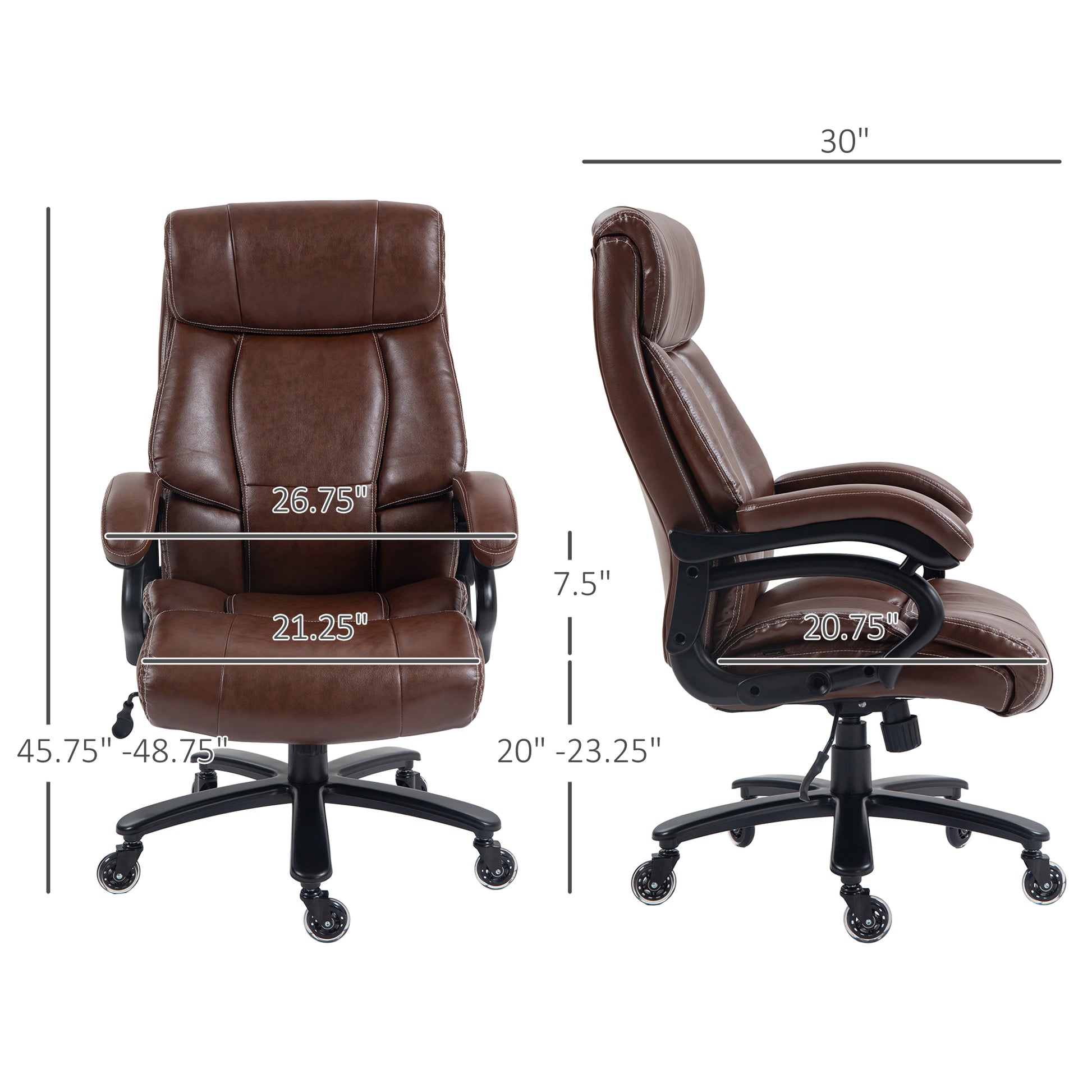 Vinsetto Big And Tall Office Chair, Pu Leather Desk Chair 400Lb, Brown Brown Pu Leather