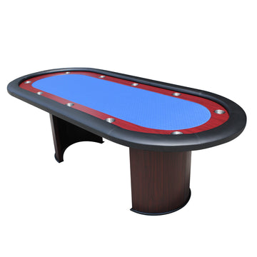 96" Poker Table For 10 Players With Speed Cloth Wooden Texture Racetrack Luna Legs Model 16365 Blue Black Primary Living Space Modern Wood