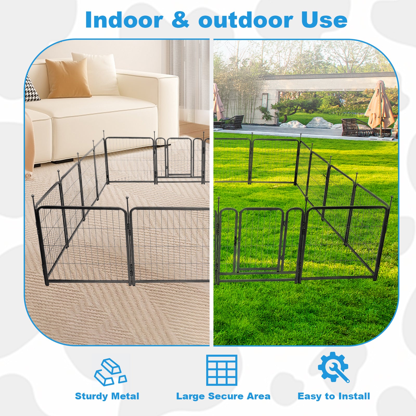 16 Panels Dog Playpen For Outdoor,Yard,Camping,24"Height Dog Fence With 2 Doors. Black Steel