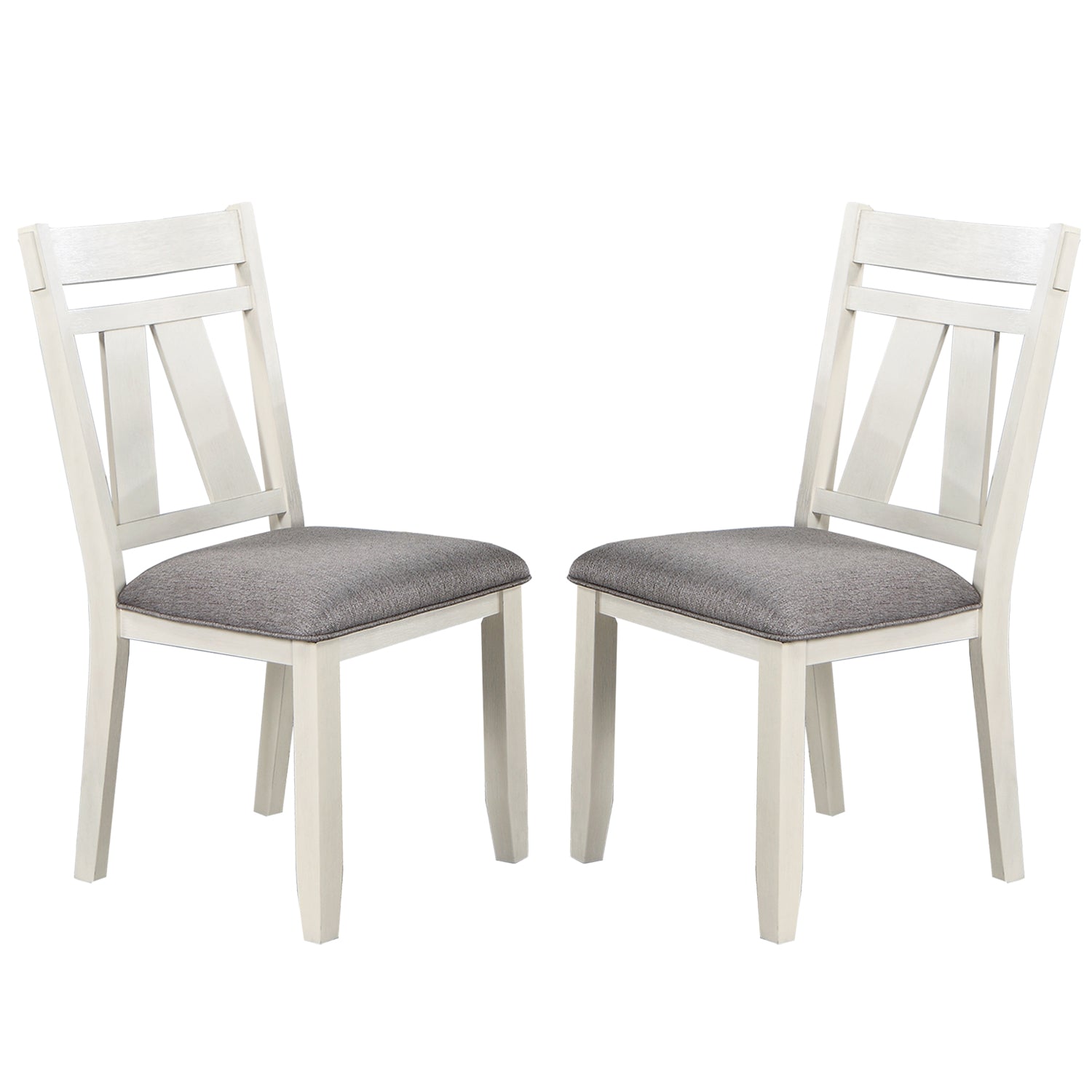 Set Of 2 Dining Chairs With Upholstered Seat, Grey And White Solid Grey,White Dining Room Rectangular Dining Chairs Set Of 2 Fabric,Mdf