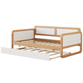 Twin Size Solid Wood Daybed With Trundle For Limited Space Kids, Teens, Adults, No Need Box Spring, Walnut And White Box Spring Not Required Twin White Walnut Wood Bedroom Modern Pine Daybeds Wood