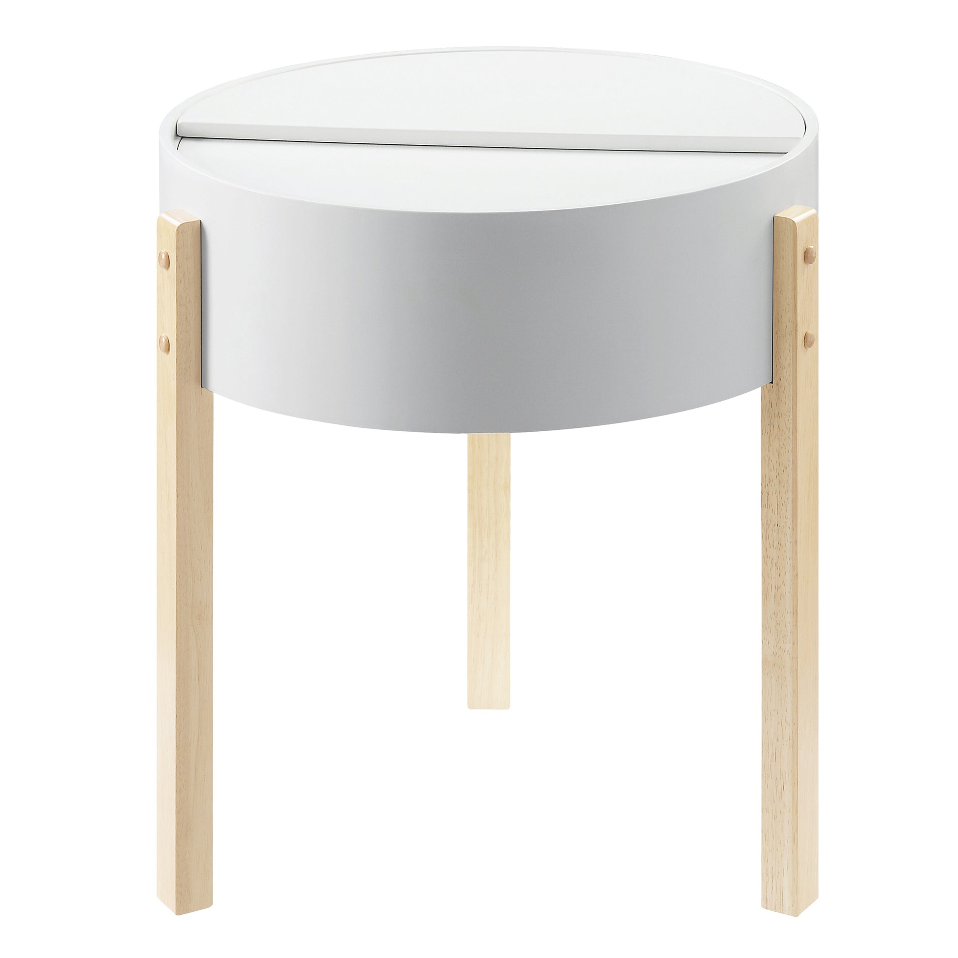 White And Natural End Table With Hidden Storage White Natural Primary Living Space Mid Century Modern Pine Round Wood