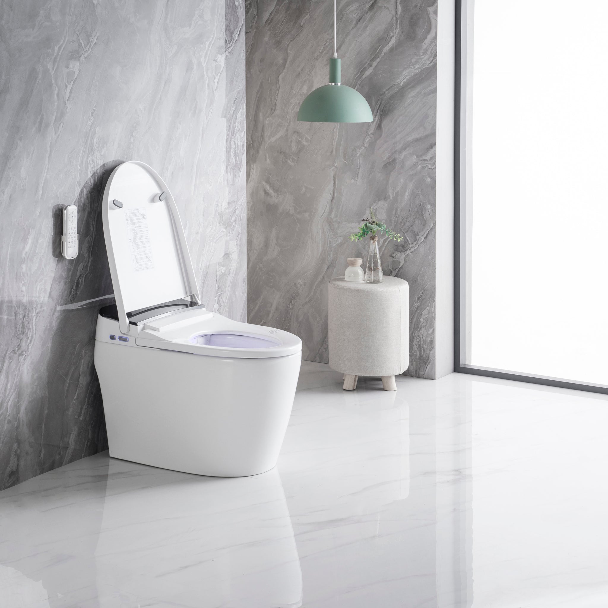 Elongated Smart Toilet With Elongated Heated Bidet Seat, Intelligent Toilet With Bidet Built In, Feet Sensor,Auto Open Close Seat, Off Seating Auto Flush, Night Light, Warm Water & Dryer,White White Bathroom Luxury Porcelain