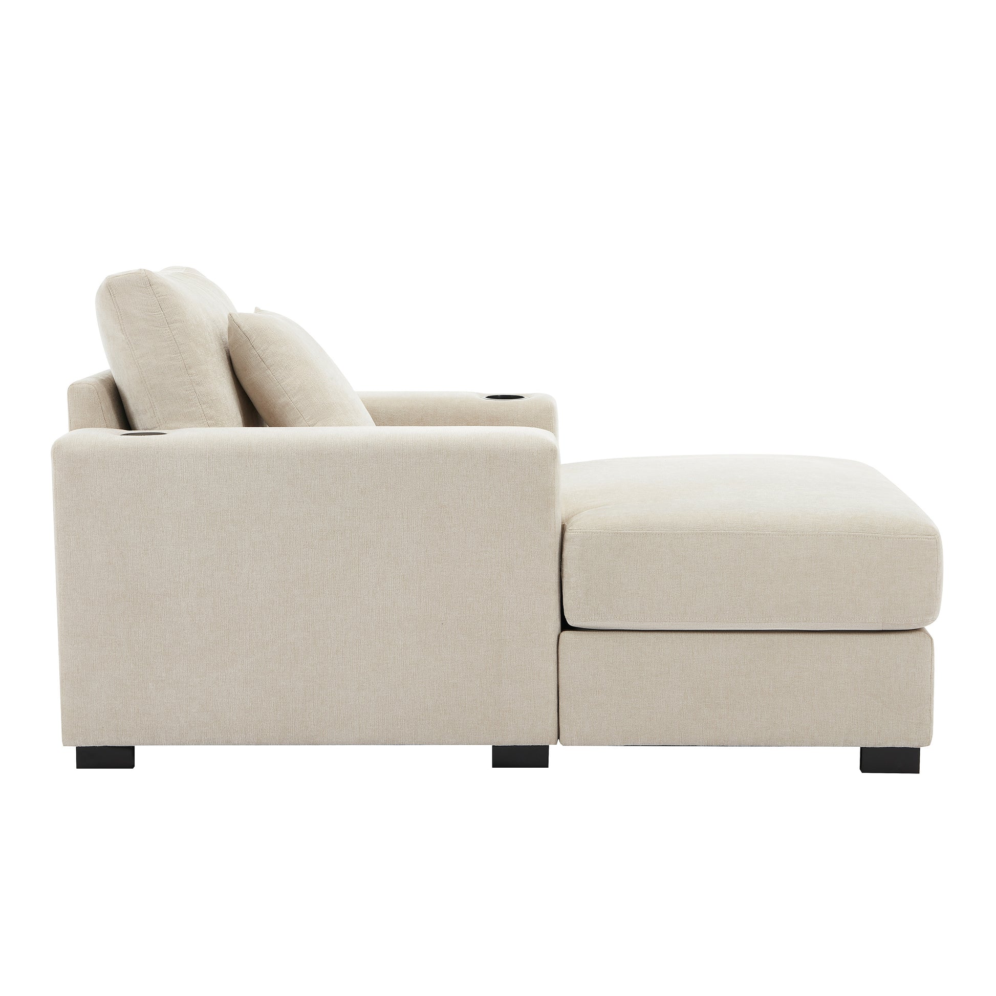 39.7" Oversized Chaise Lounger Modern Style Sofa Couch ,With Pillows, Charge Station & Cup Holders, Chenille Fabric, Cream Cream Chenille