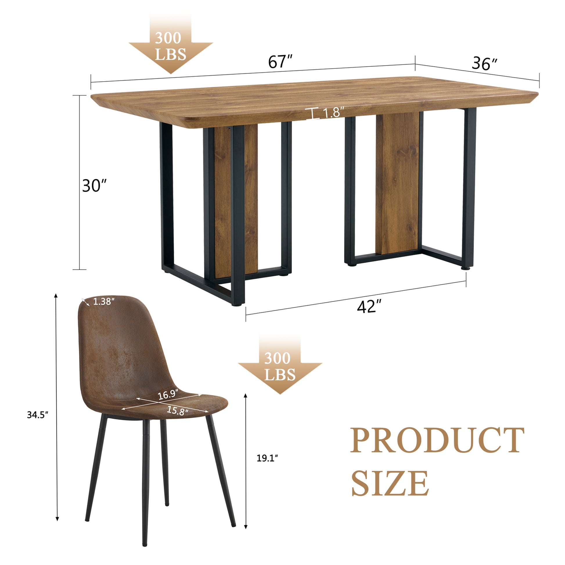 Table And Chair Set.67"X36" Wood Textured Mdf Dining Table Set With 6 Brown Suede Chairs.Mdf Sticker,Wood Colored Texture Sticker,Brown Armless Dining Chair,Suitable For Kitchen,Dining Room,Etc.