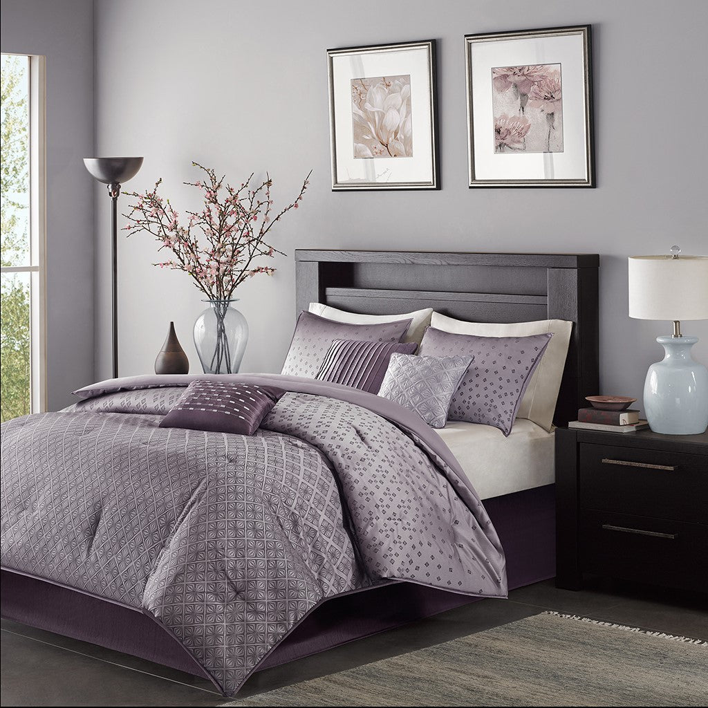 7 Piece Jaquard Comforter Set Purple King King Purple Polyester