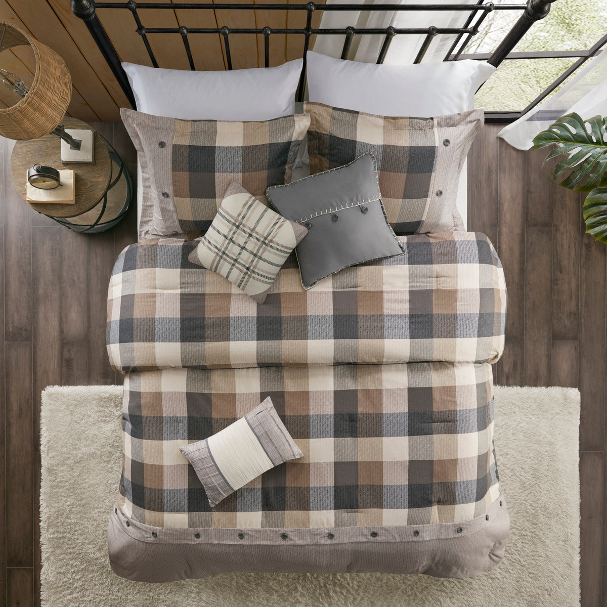 7 Piece Herringbone Comforter Set Neutral Queen Queen Neutral Polyester