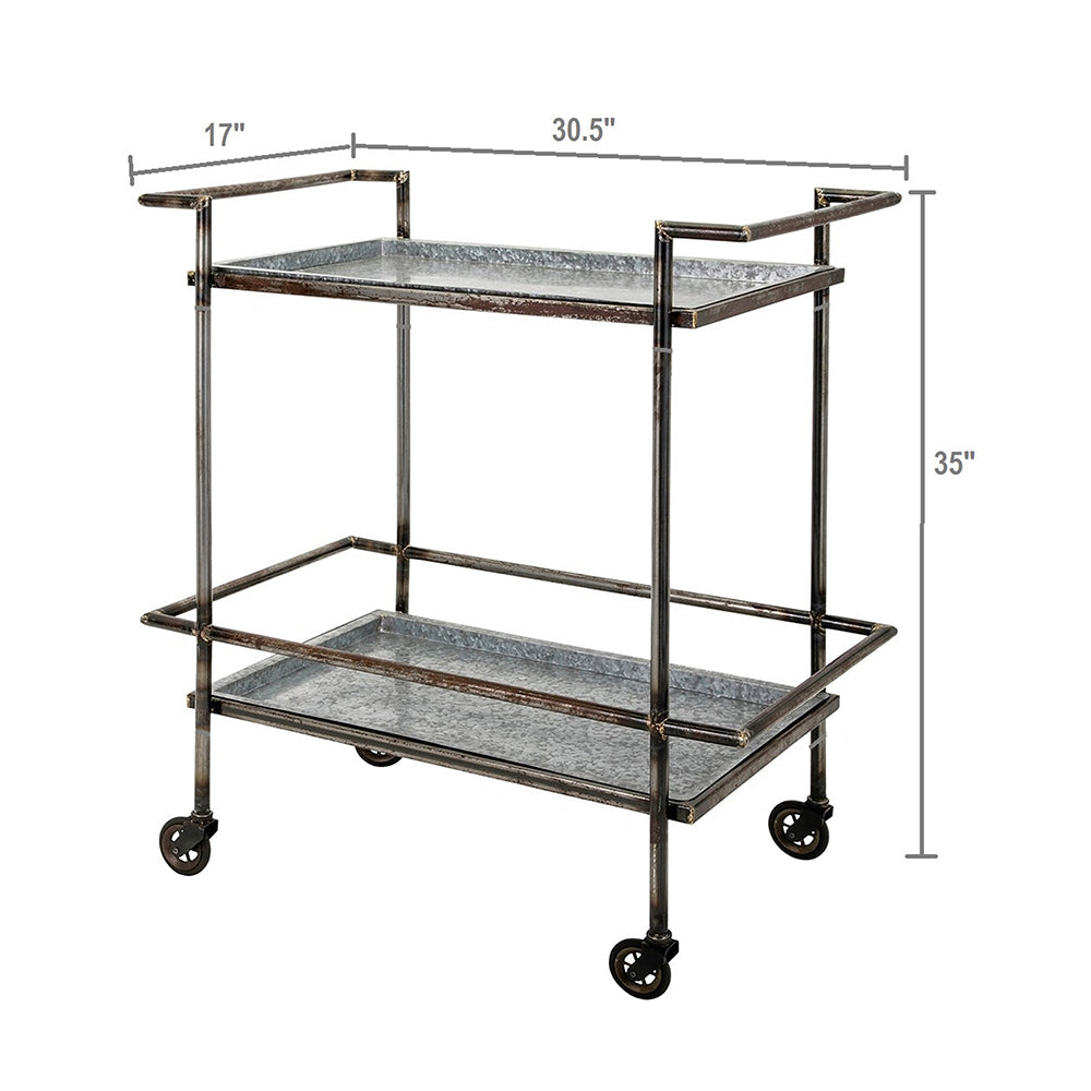 30.7X17.1X34.6" Percy Galvanized Metal Bar Cart In Gray & Black Gray Iron