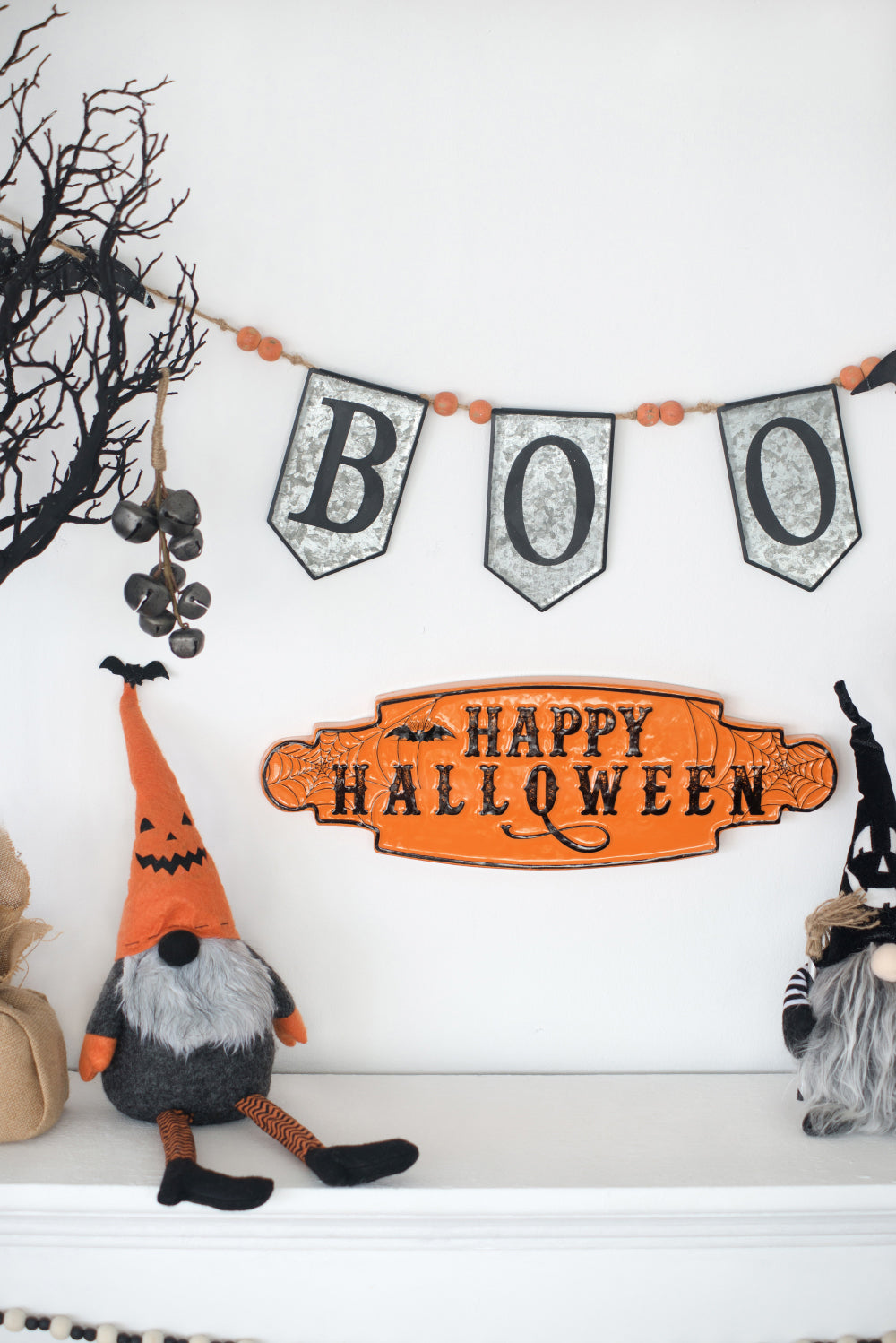 67X7.3"H Iron Boo Banner W Bats, For Halloween Holiday Decor Black,Gray,Orange Iron