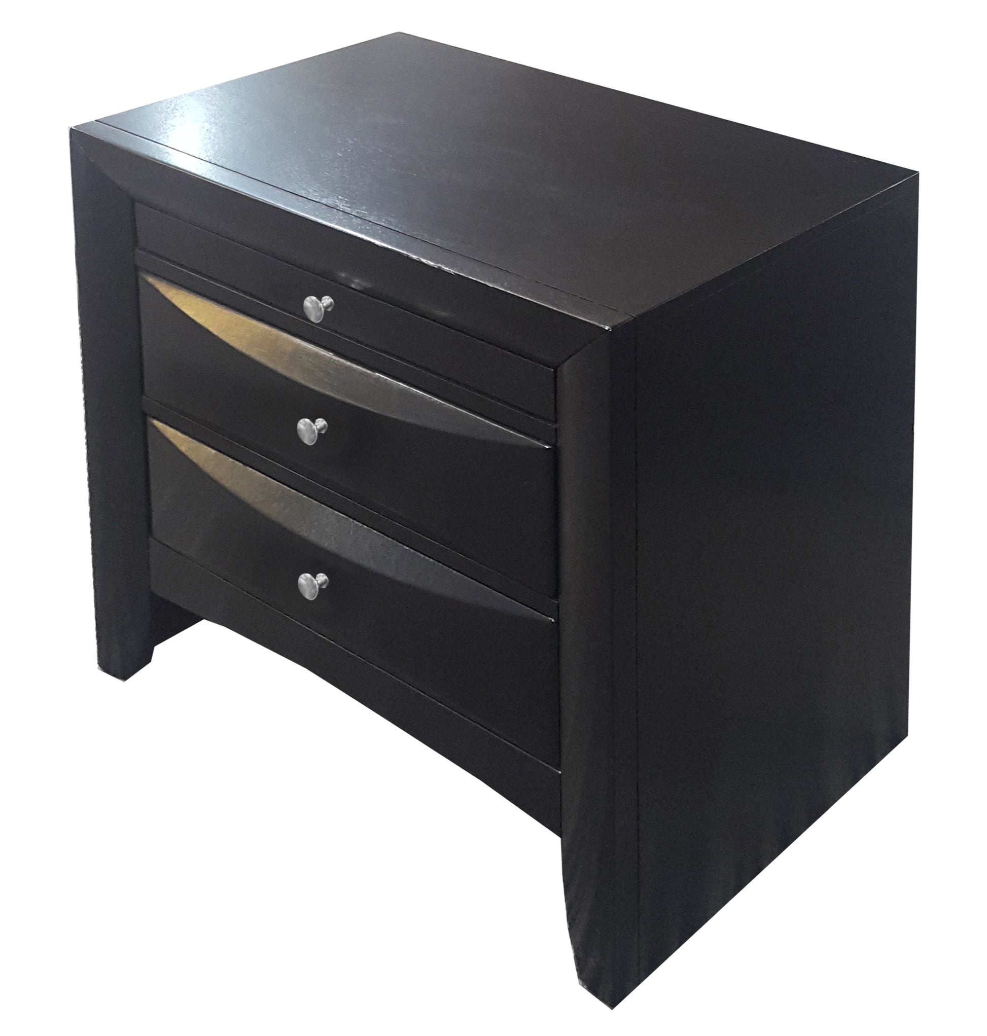 Black 2 Drawer Nightstand With Tray Black 3 Drawers Bedroom Rectangle Contemporary Felt Lined Drawers Black Solid Wood Mdf